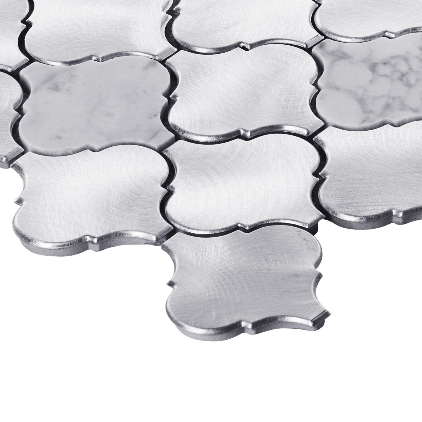 White Calacatta Marble Arabesque Blended Metallic Mosaic Tile Kitchen Backsplash
