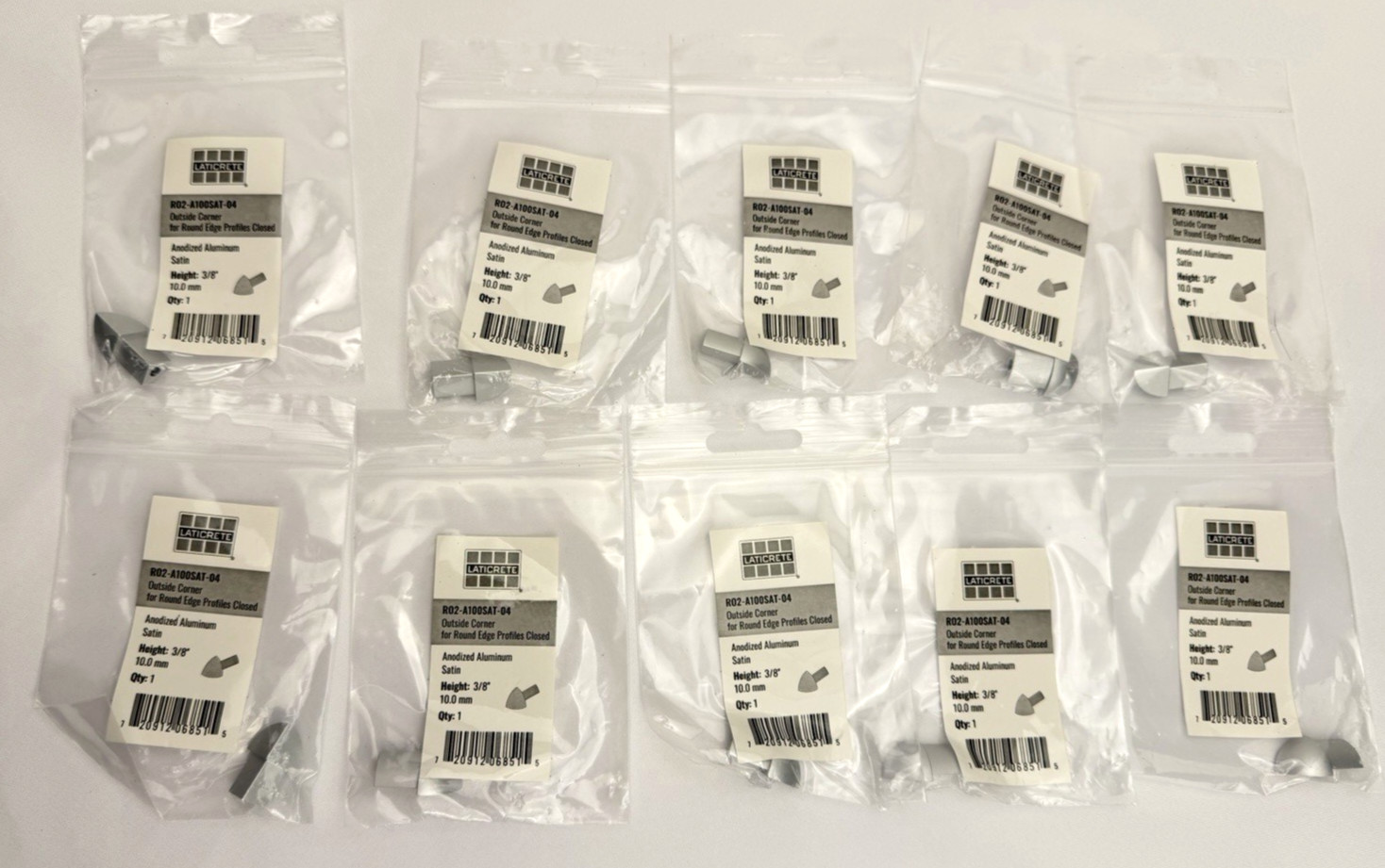 10pk Laticrete Round Edge 3/8″ Outside Corner Alumium Satin R02-A100SAT-04 New
