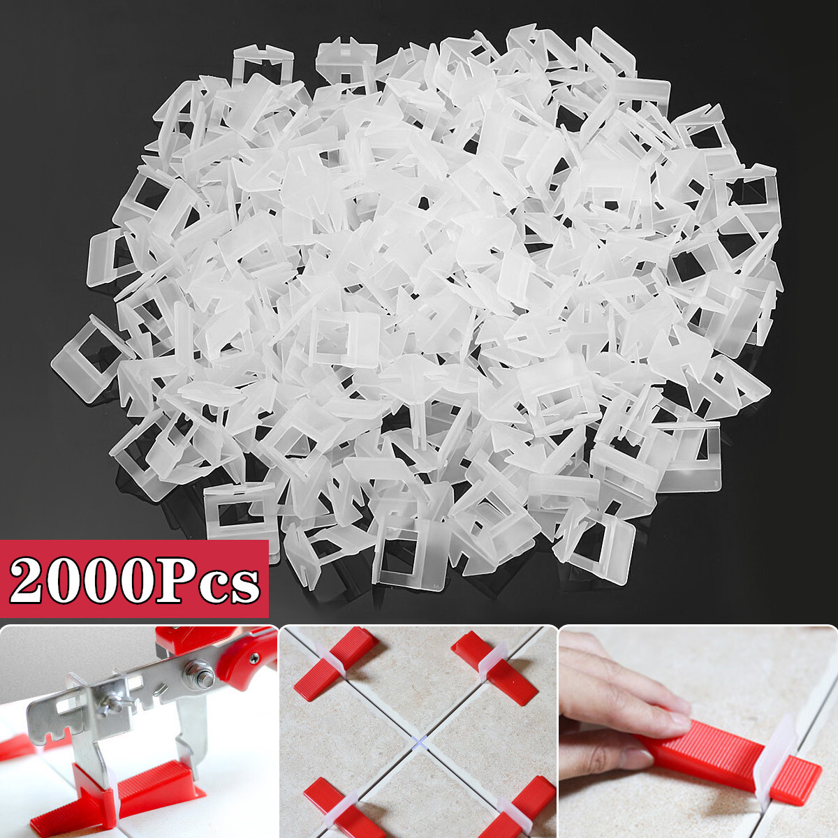 2000PCS x 1.5mm Clip Tile Leveling System Kit Floor Wall Tile Spacer Tiling Tool