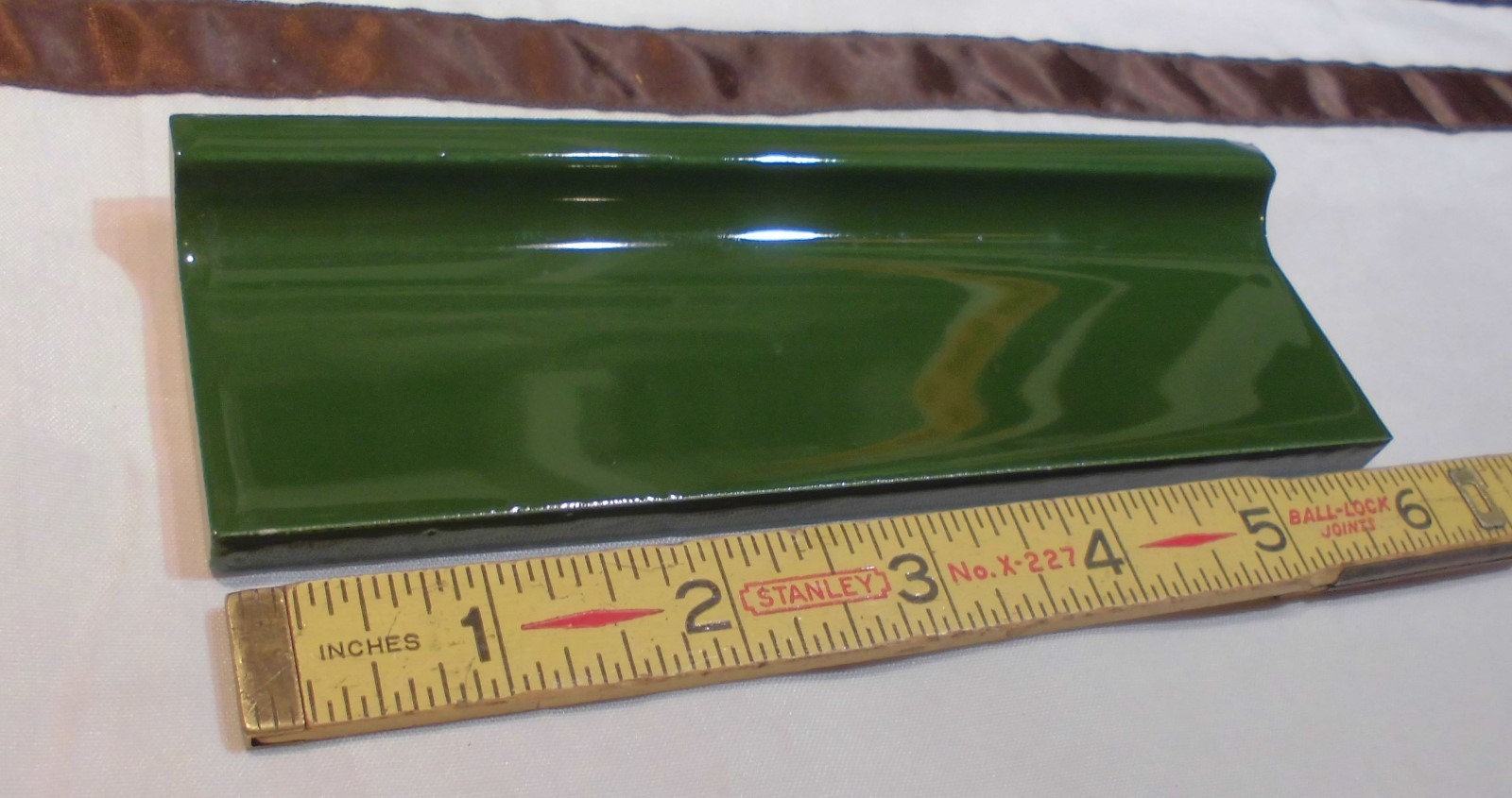 1 pc. *Forest Green* stack-on base/cove Ceramic Tile by Robertson Co. 2″ X 6″