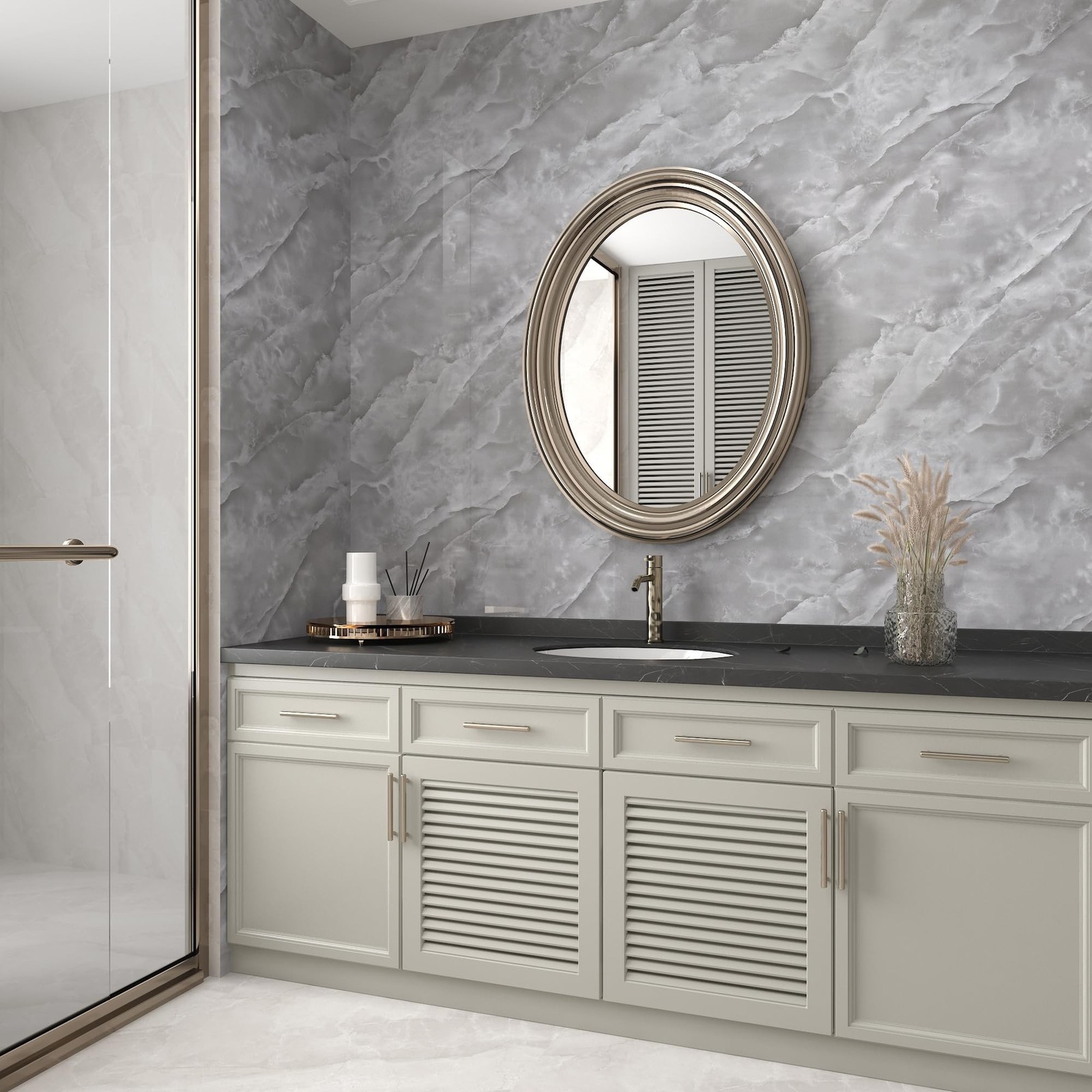 JSEVEM 24″×354″ Gray Marble Contact Paper for Countertops Grey White Cloud