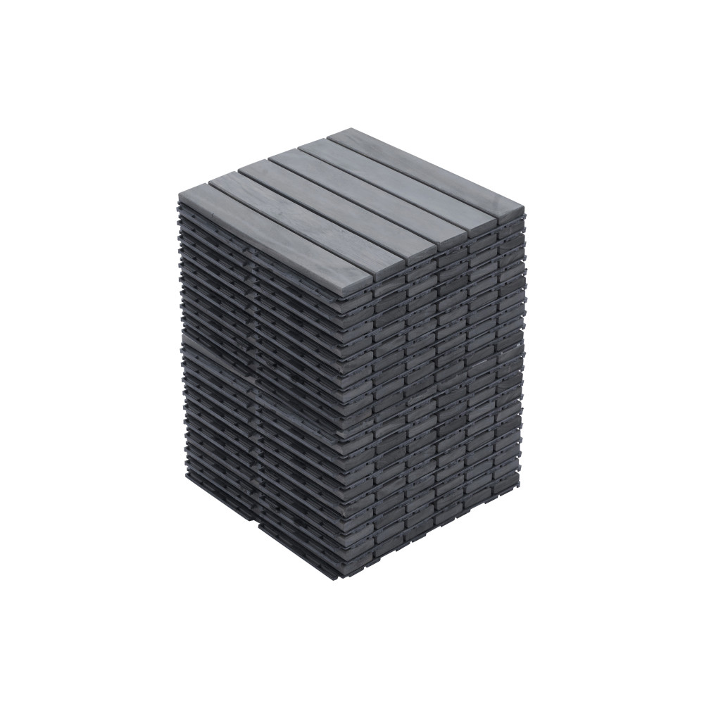 30 PCS Striped Deck Tiles – Interlocking – Acacia Hardwood Patio & Pool Flooring