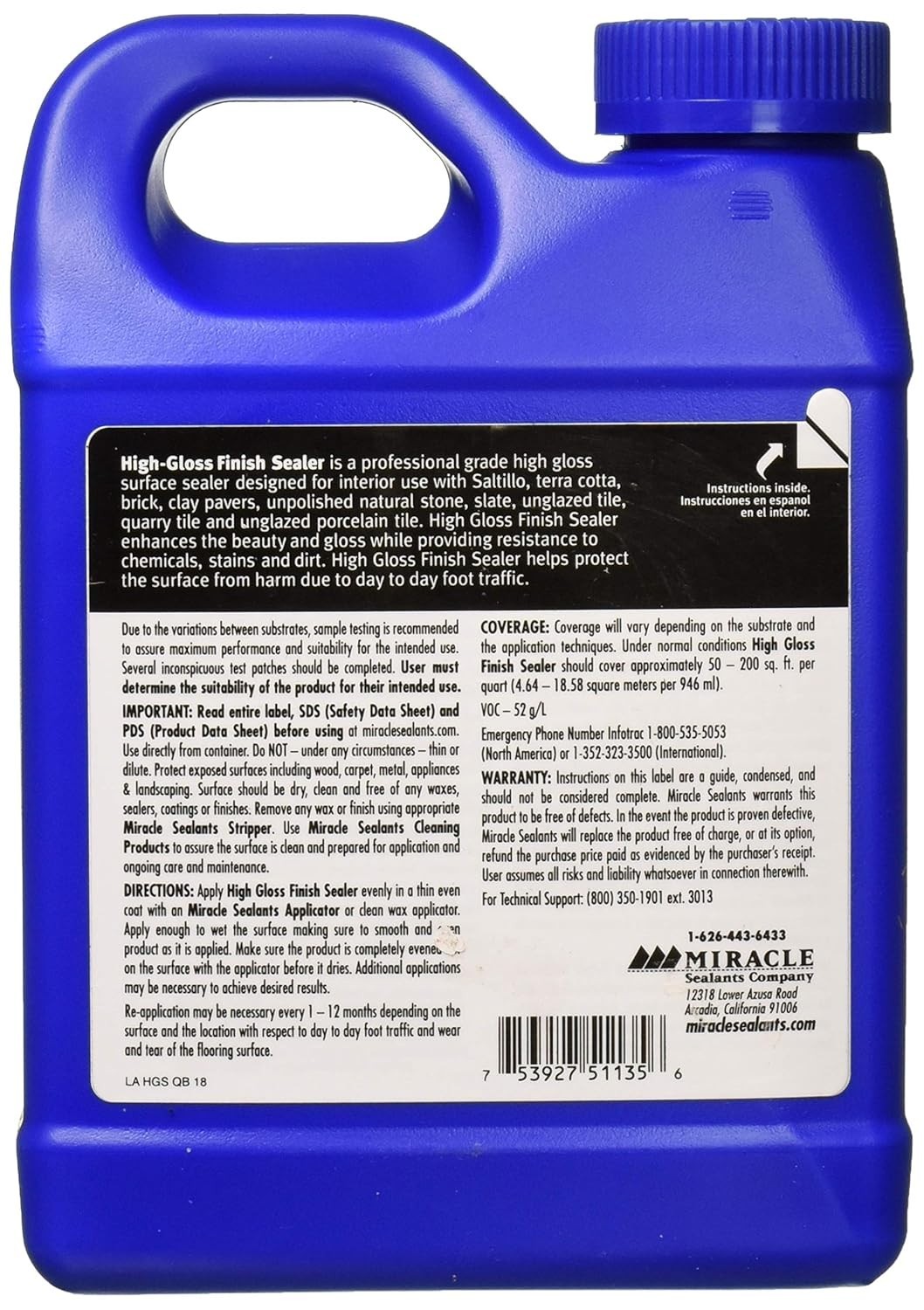 Durable High-Gloss Sealer for Indoor Tile & Stone – Quart Size, Low VOC Formula