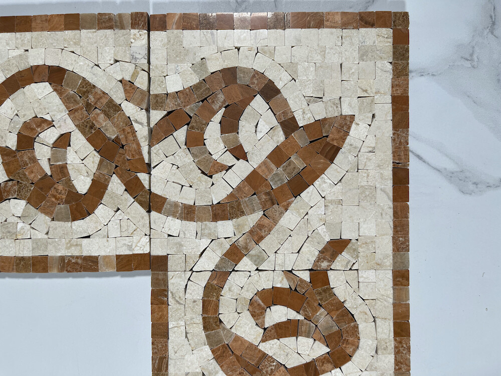 B0022CP Marble Mosaic Border Accent Tile Floral Red Wooden 5.9×5.9 Polished