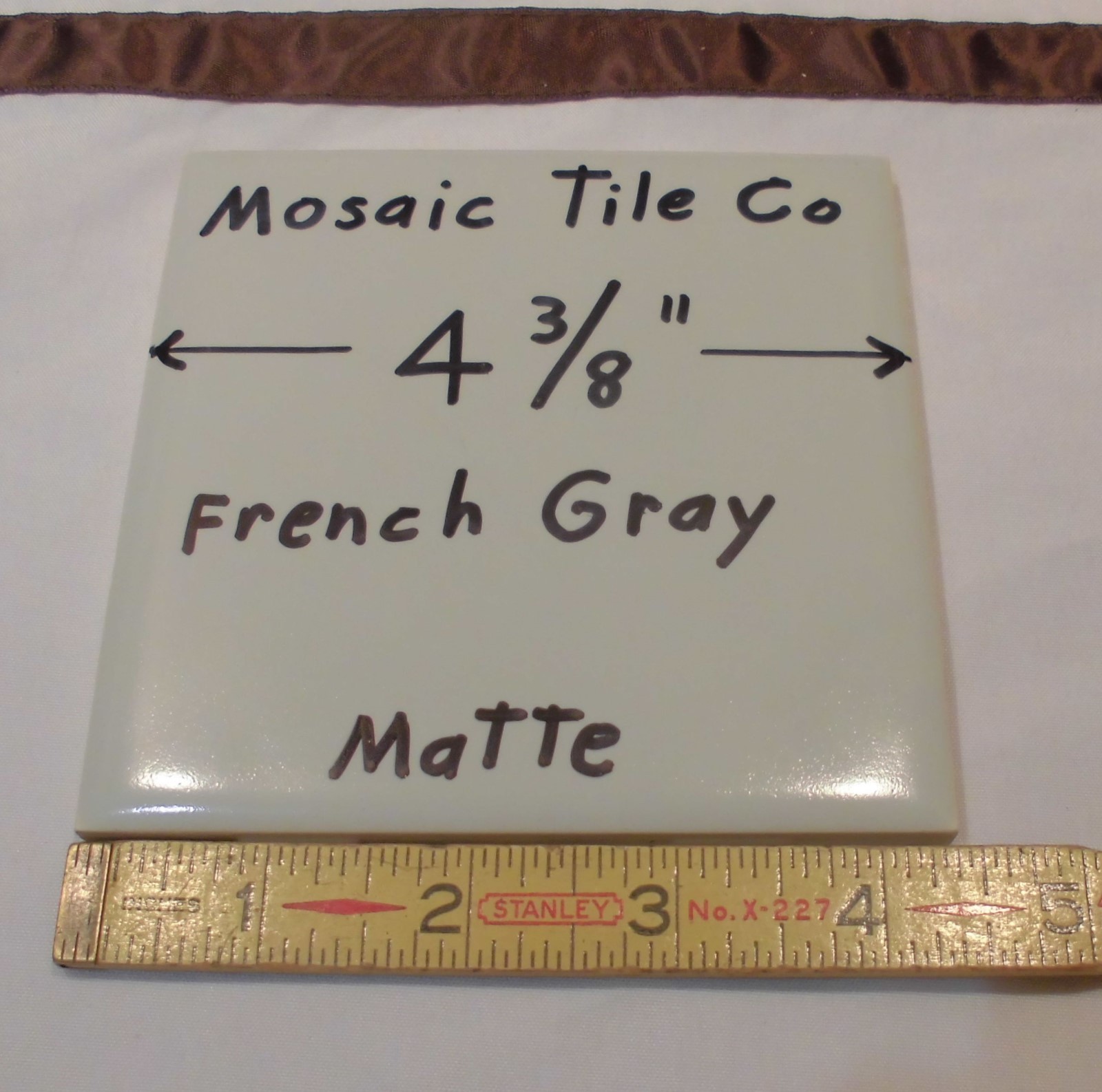 1 pc. Vintage *Light French Gray* Matte Ceramic Tile 4-3/8″ by Mosaic Co. NOS