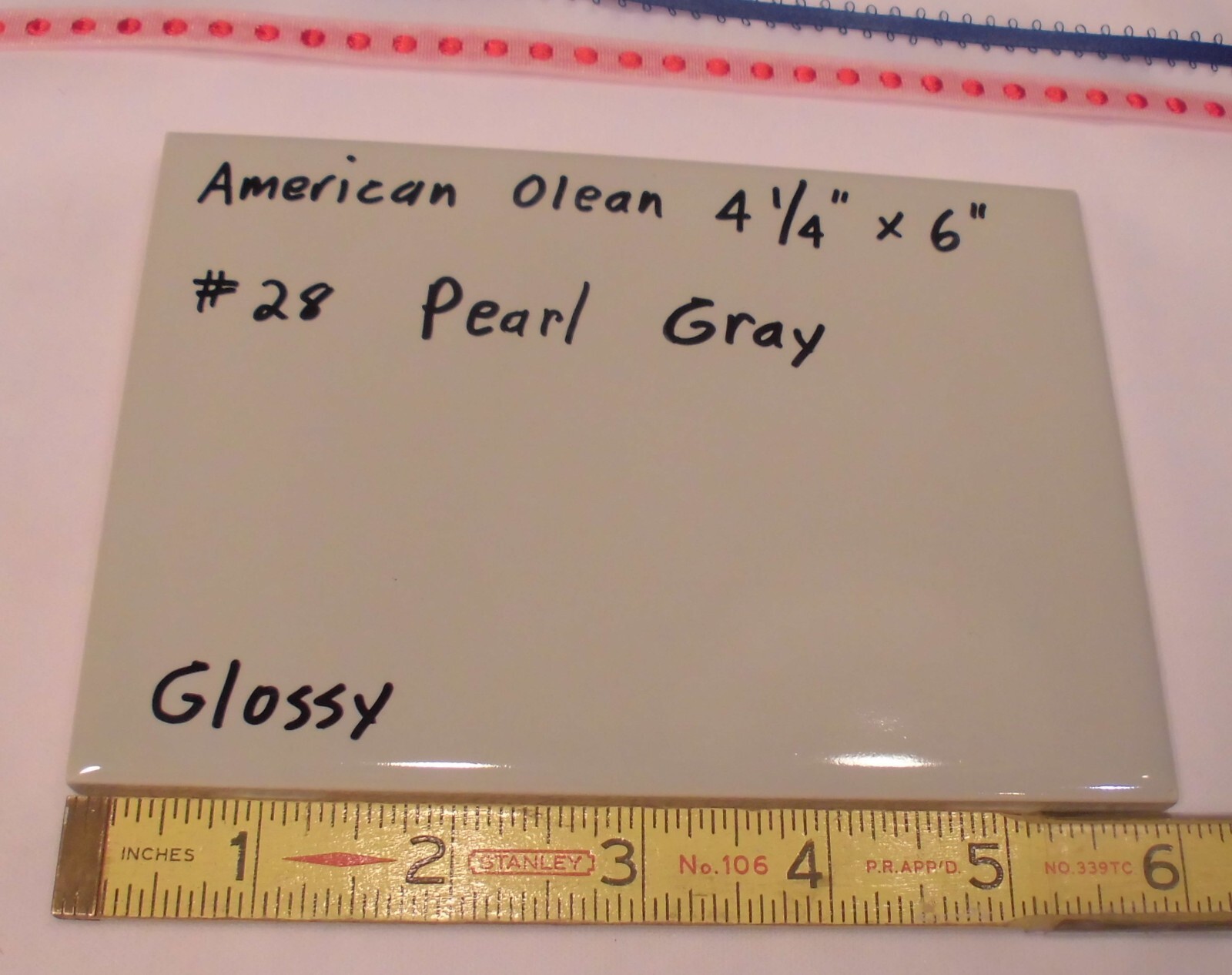 1 pc. *Pearl Gray* Glossy Ceramic Tile #28 by American Olean 4-1/4″ X 6″ NOS
