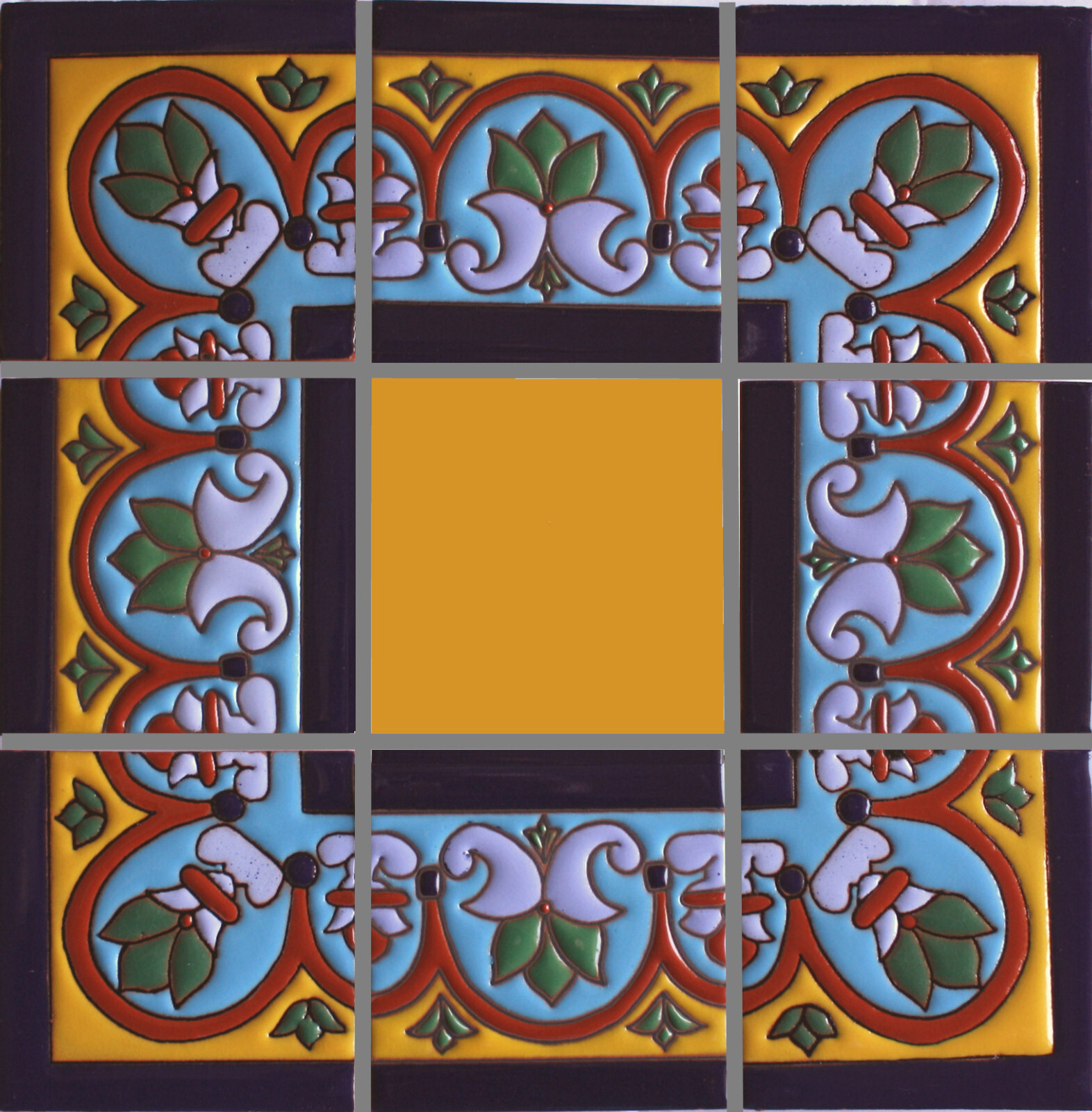 4.2×4.2 9 pcs Aqua Border Mexican Clay Tile Handmade Talavera Backsplash Mosaic