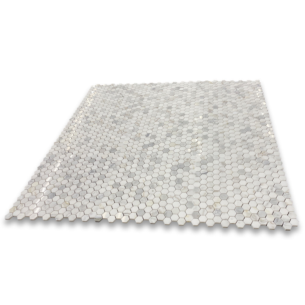 L31XP 1″ Hexagon Statuary Statuario White Italian Marble Mosaic Tile Polish