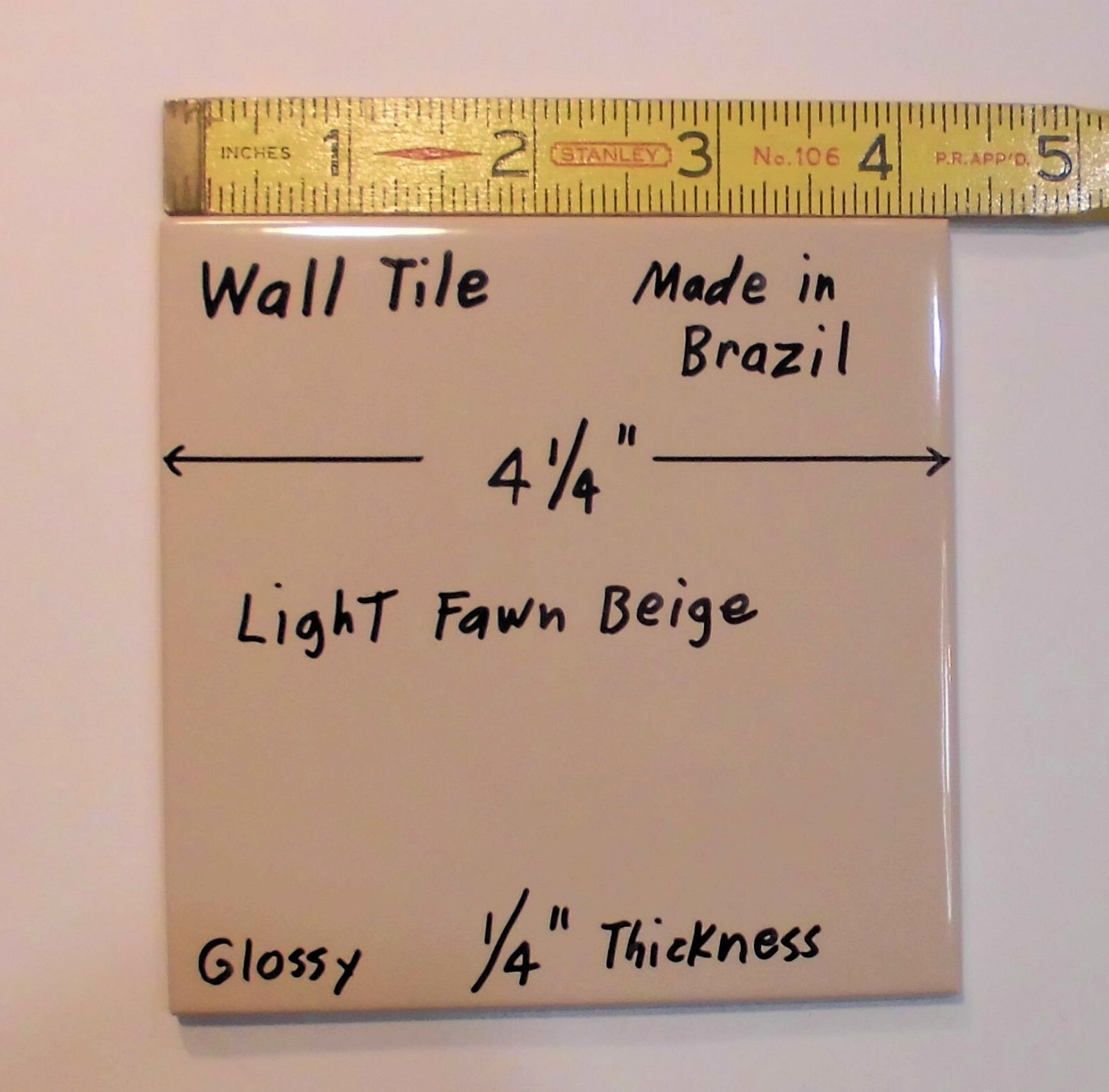 1 pc. Light Fawn Beige: Glossy Ceramic Tile 4-1/4″ X 3/16″ thickness, New Stock