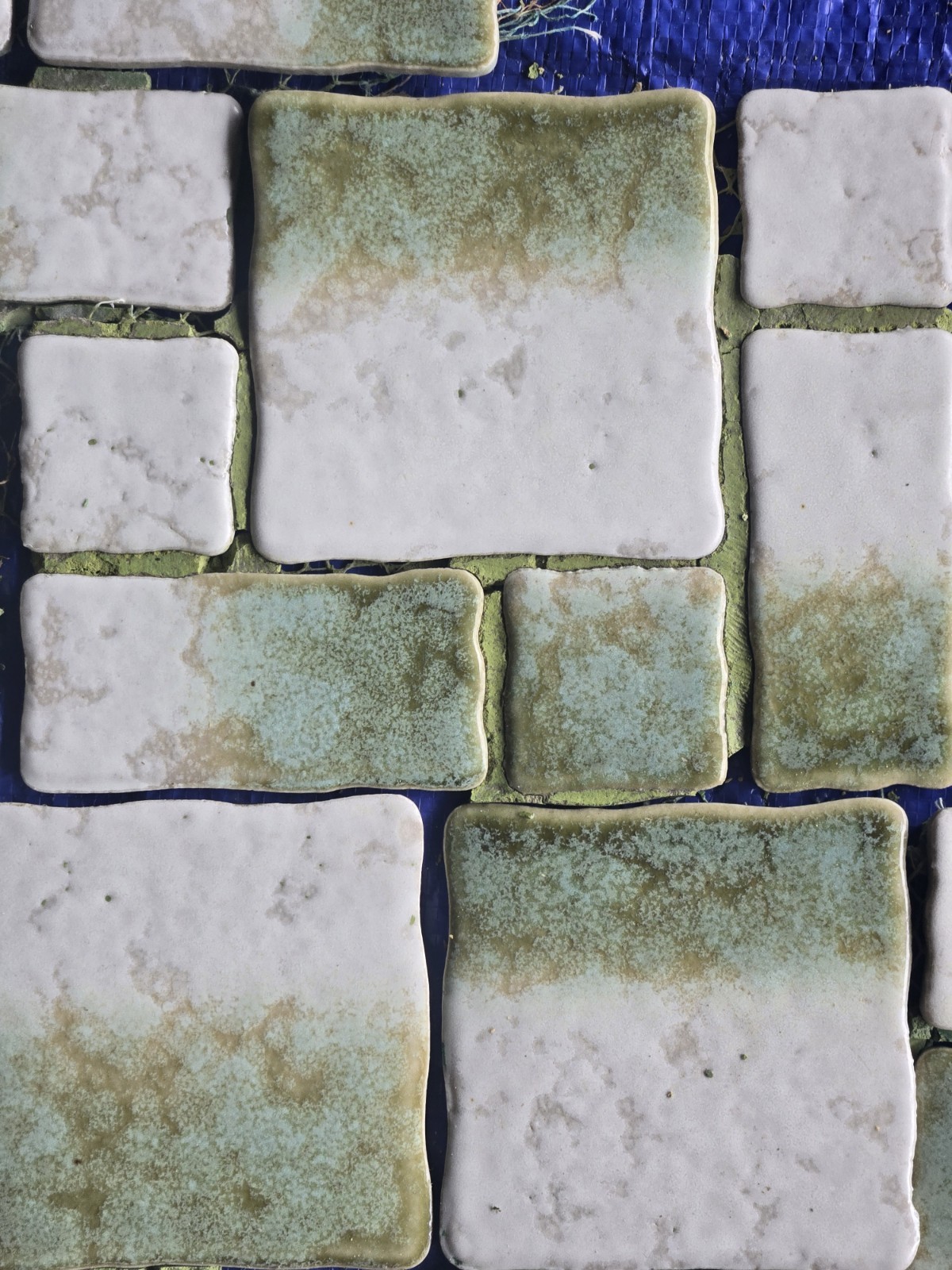 VTG Tile Wall Ceramic Bath Mid Century Modern Green, Torquise, Gold, White
