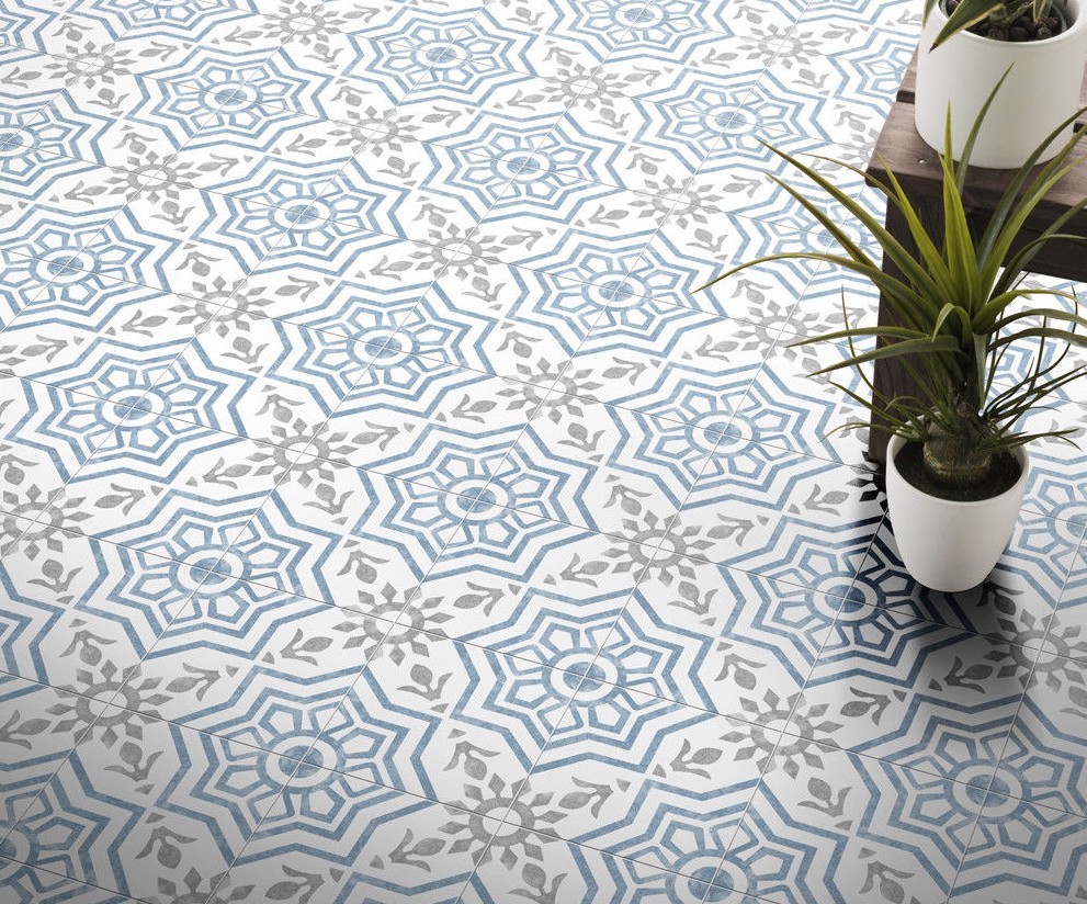 8×8 Bijoux Bleu Porcelain Pattern Art Deco Retro Modern Floor Tile (10PCS BOX)