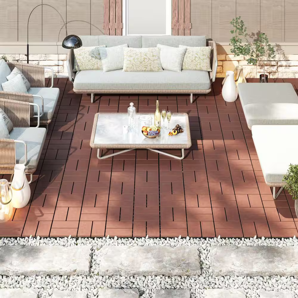 1 Ft. X 1 Ft. Outdoor Plastic Interlocking Deck Tile in Brown (44 Sq. Ft. per Bo