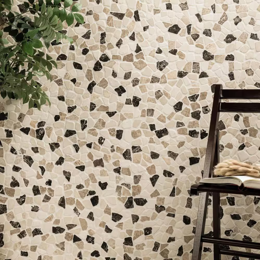 Mix Marble Pebbles 12 In. X 12 In. X 0.38 In. Tumbled Marble Mesh-Mounted Mosaic