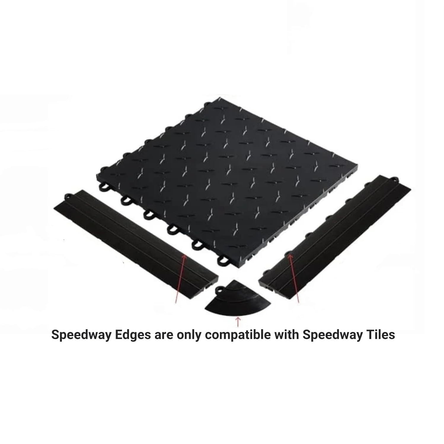 Pegged Edge for Garage Floor Tile 12 x 2.75 x 0.5 in Black 10-Piece Set