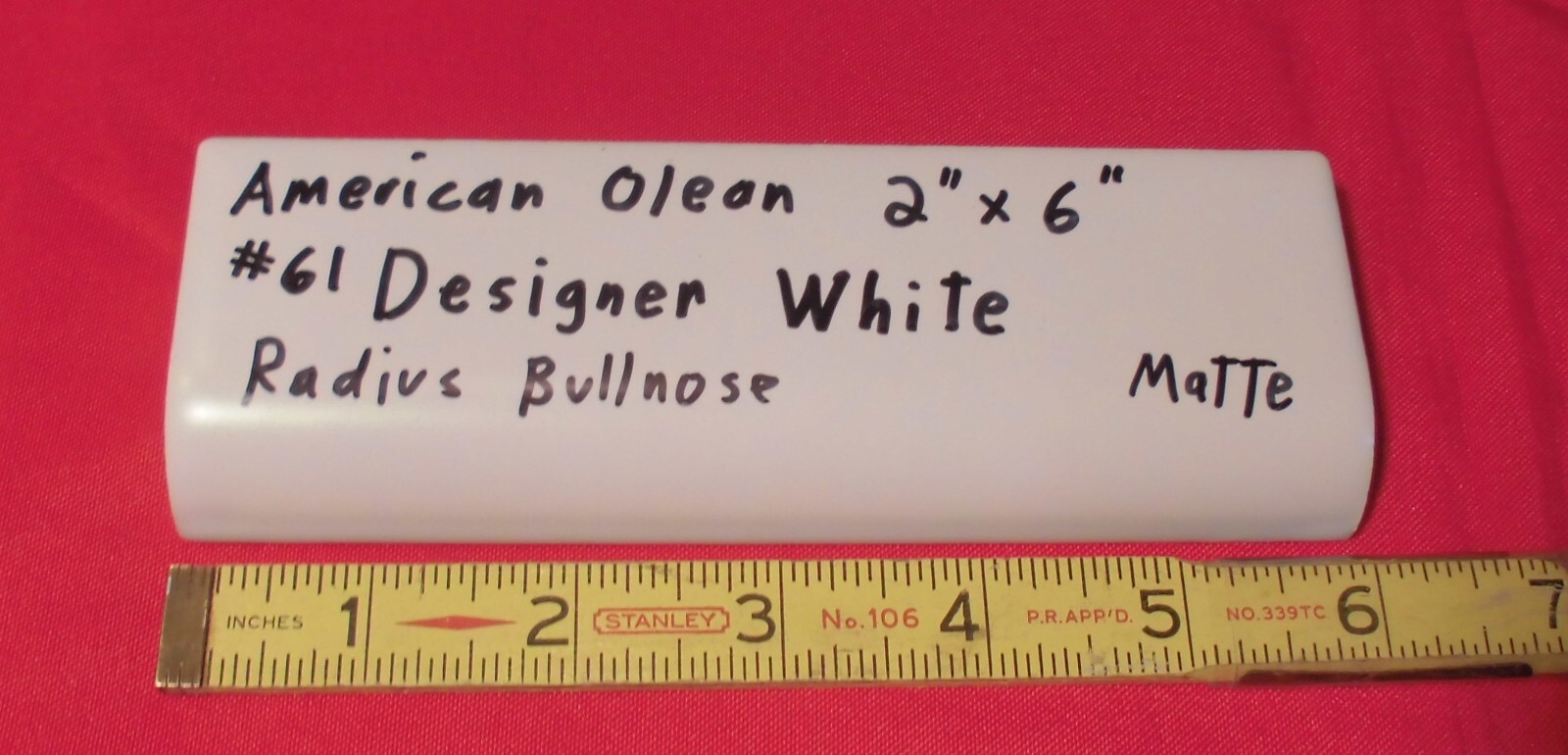 1pc. Matte Designer White 2″ X 6″ X 5/8″ Ceramic Radius Bullnose Tile, Mud-Cap