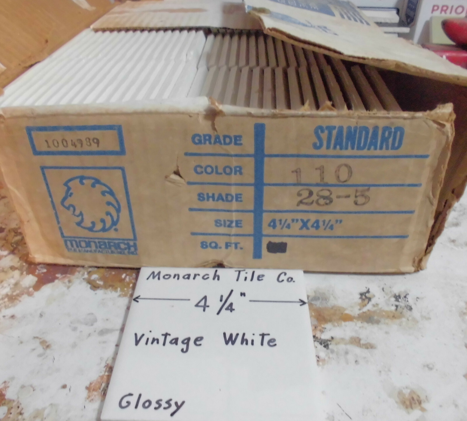 1 pc. Off-White Creamy 4-1/4″ Glossy Ceramic Tile by Monarch Tile Co. USA New