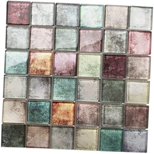 Antique 2” x 2” Glass Squared Tile Glazed Red Grey Grid Mosaic Multicolor