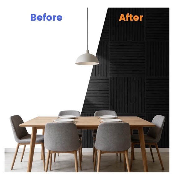 6 Pcs 3D Black Faux Stone Wall Panels, 11.8’‘ x 11.8’’ x 0.2”, Inorganic
