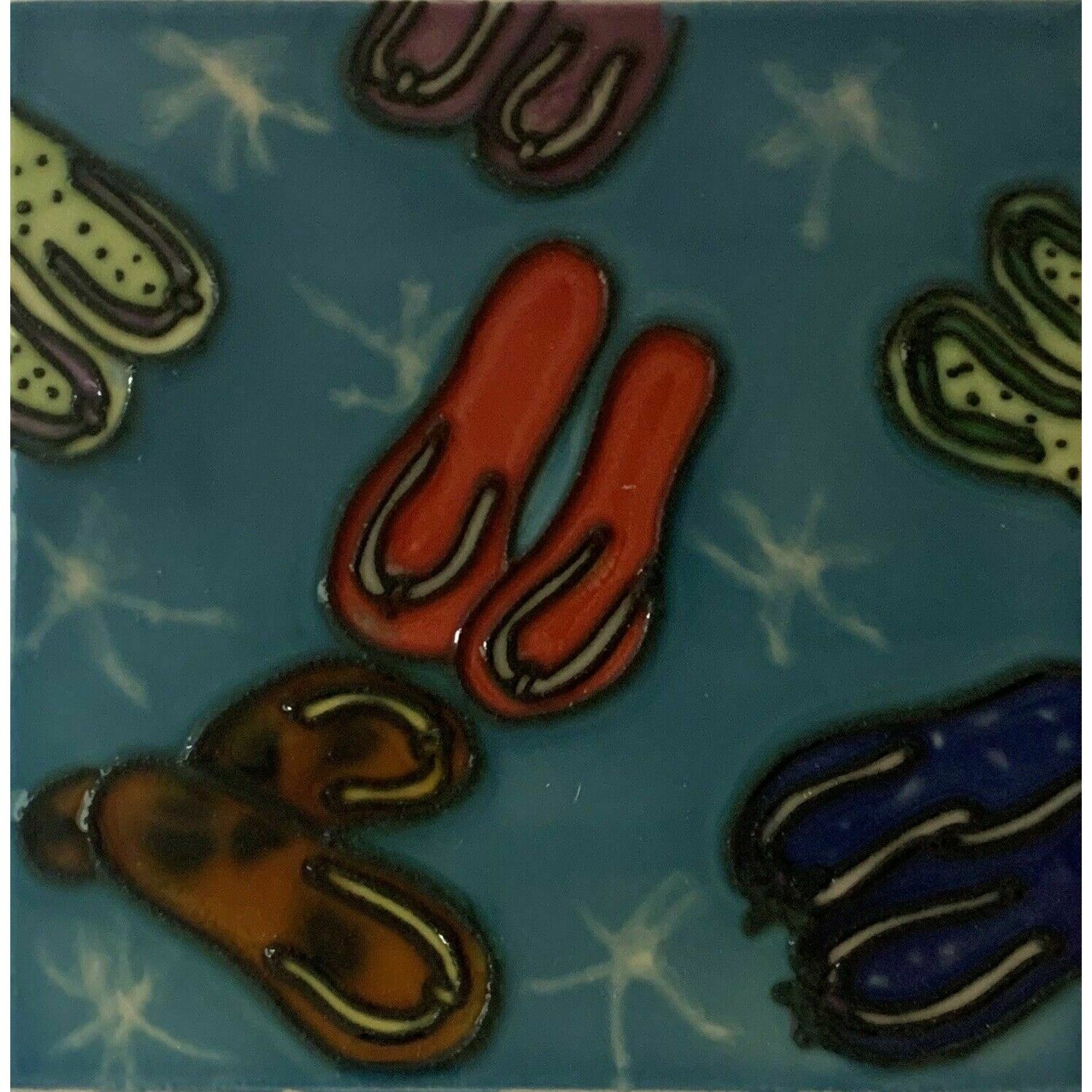 Flip Flop Beach Sandals Decorative Ceramic Wall Art Tile 4×4 Backsplash Gift