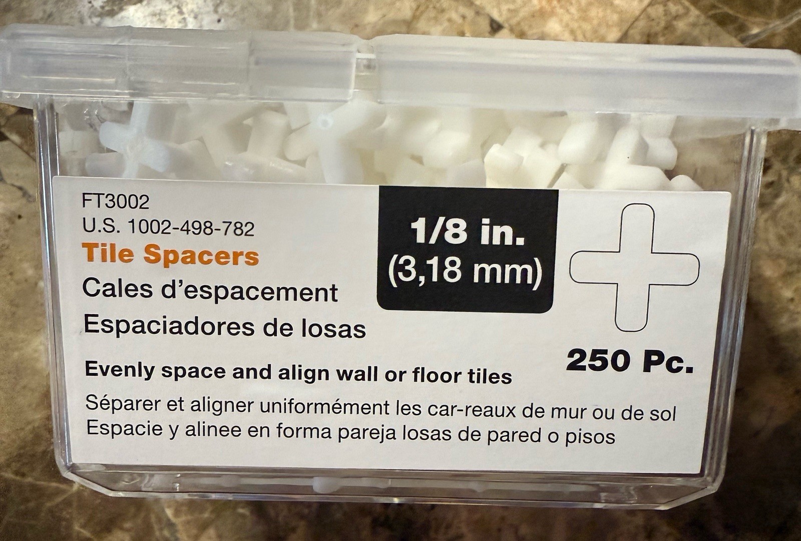 750 Pieces (3 boxes) TILE SPACERS 1/8 in 3,18 mm 1/8″ Traditional Cross WHITE