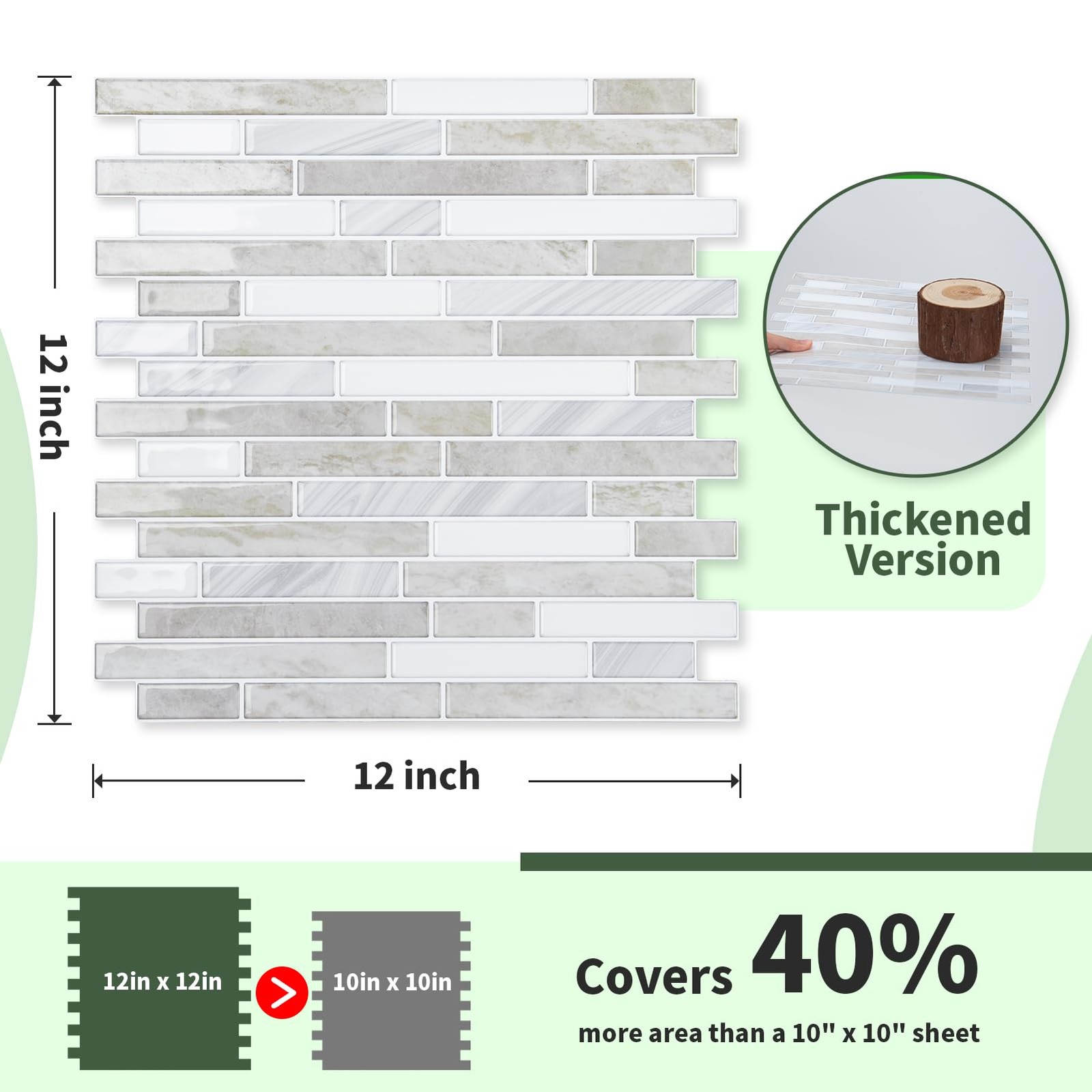 Peel and Stick Backsplash Tiles 10 Sheet Extra Thick Beige White Waterproof