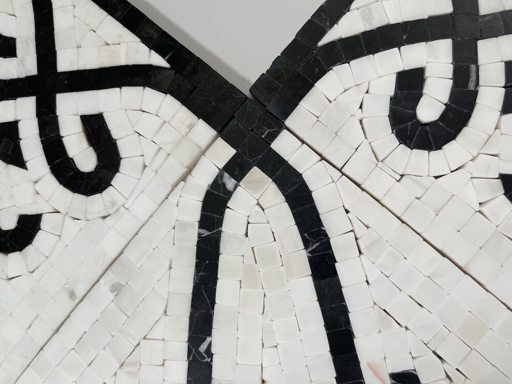 B0031P Marble Mosaic Border Listello Accent Tile Fleur Nero 7.1×11.8 Polished