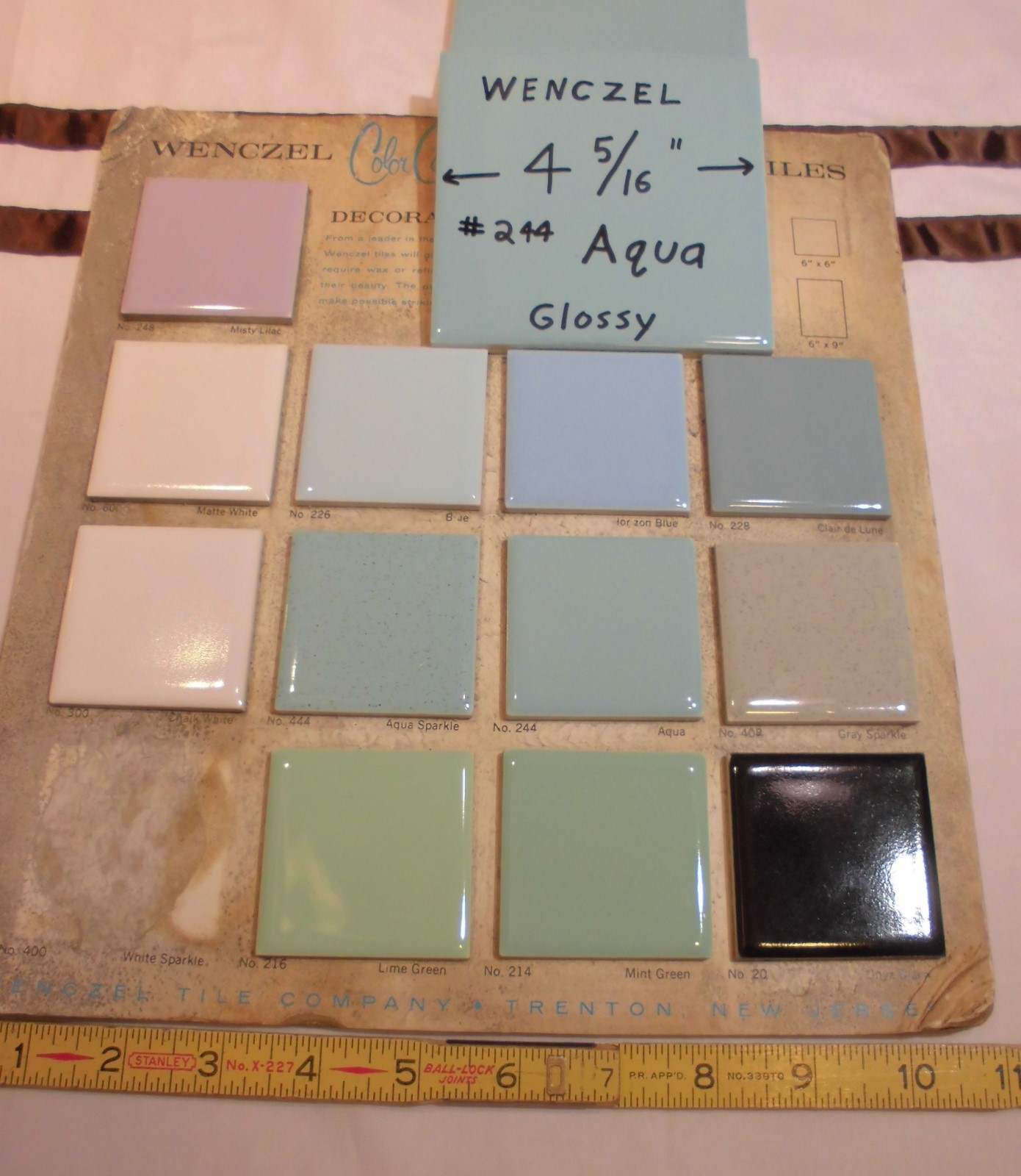 1 pc. Glossy Ceramic Tile *Blue-Green* by Wenczel Tile Co. 4-5/16″ Aqua Color