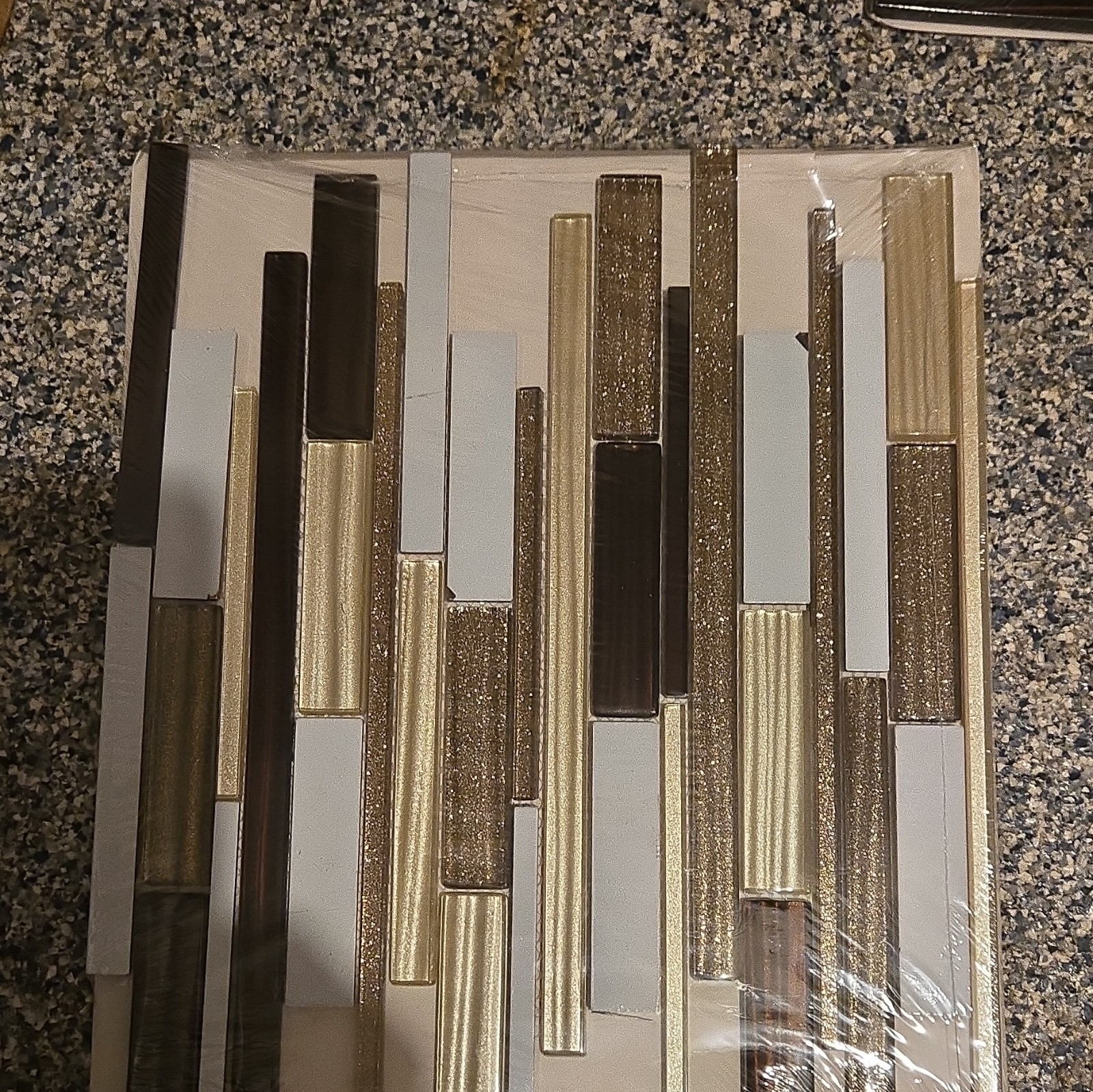 4 Glass Mosaic Tile Sheet Gold/Brown/White Stripe 12 By Glossy Wall, Modern