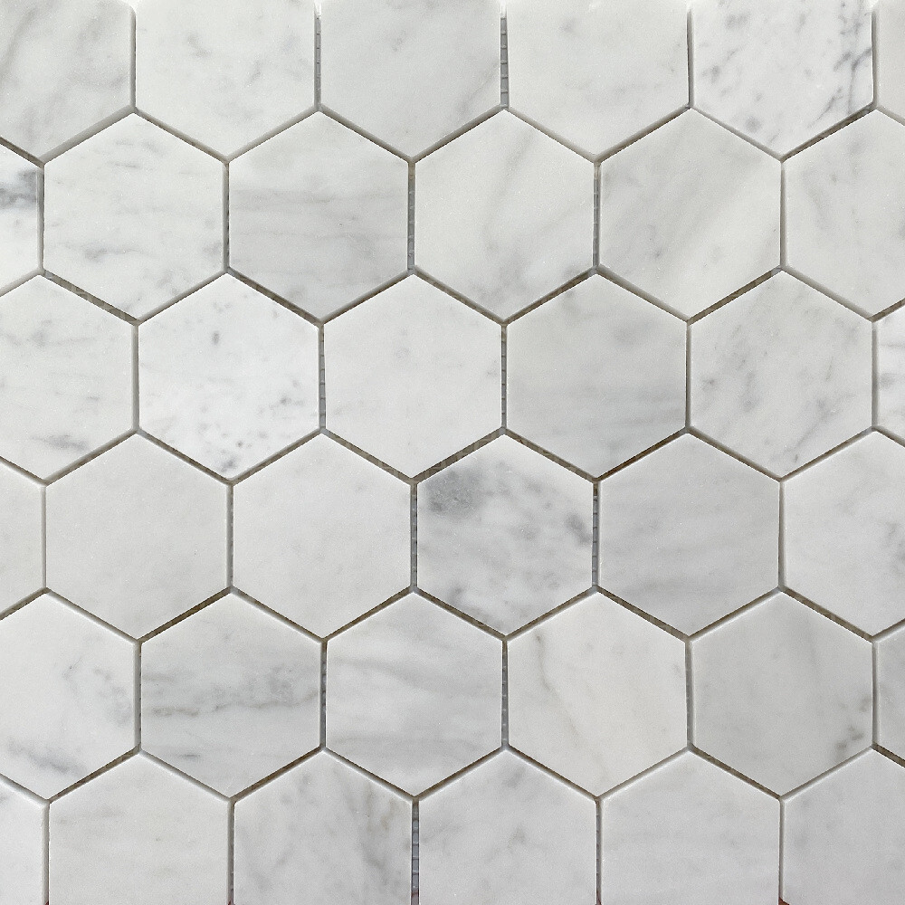 C32XH Carrara White Marble 2″ Hexagon Mosaic Tile Venato Carrera Honed