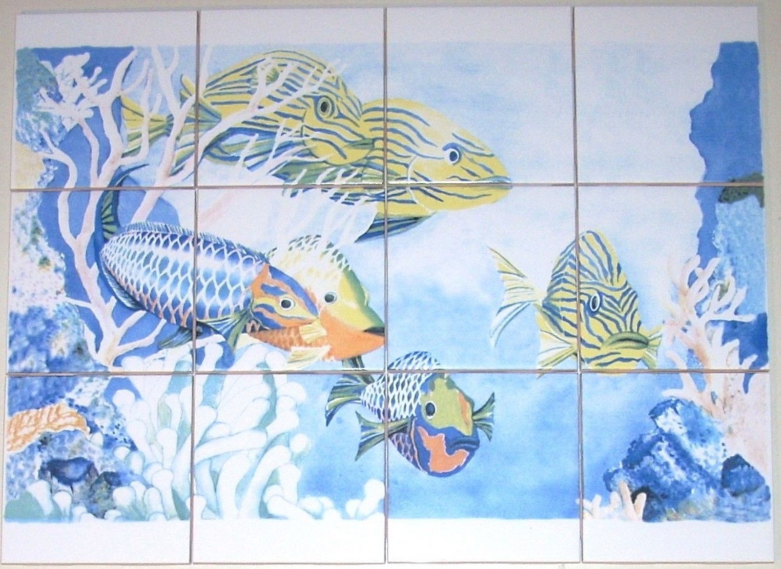Tropical Fish Ceramic Tile Mural 12 pc of 4.25″ x4.25″ Kiln Fired 17″ x 12.75″