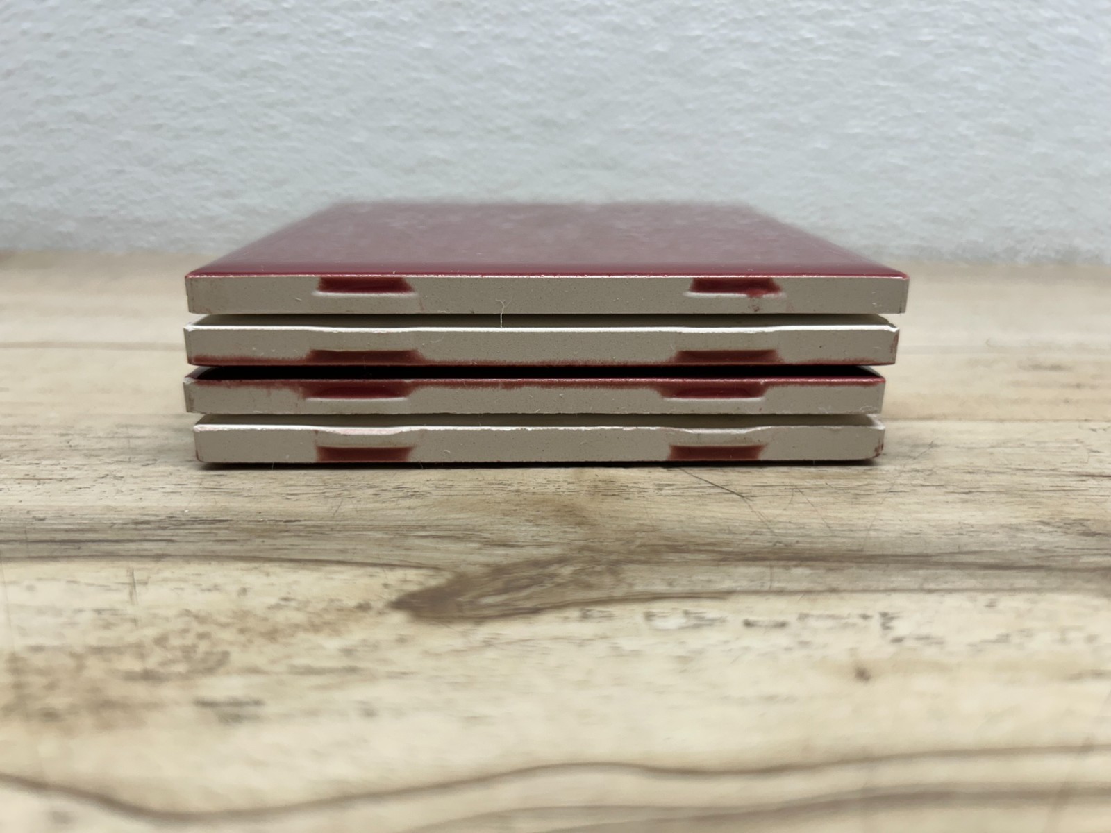 Vintage Lot Of 4 Ceramic Bath/Kitchen Wall Tiles 4.25 Inch Square Burgundy Red