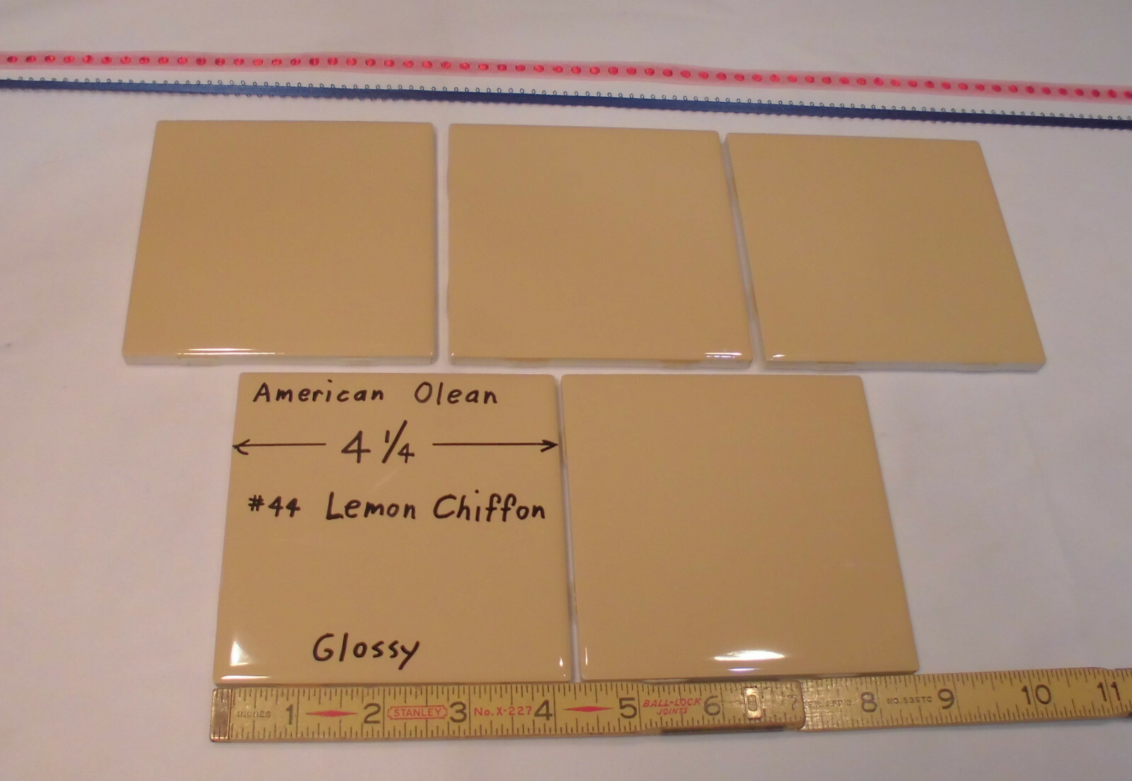 5 pcs. Glossy Ceramic Tiles *Lemon Chiffon #44* by American Olean 4-1/4″ Mustard