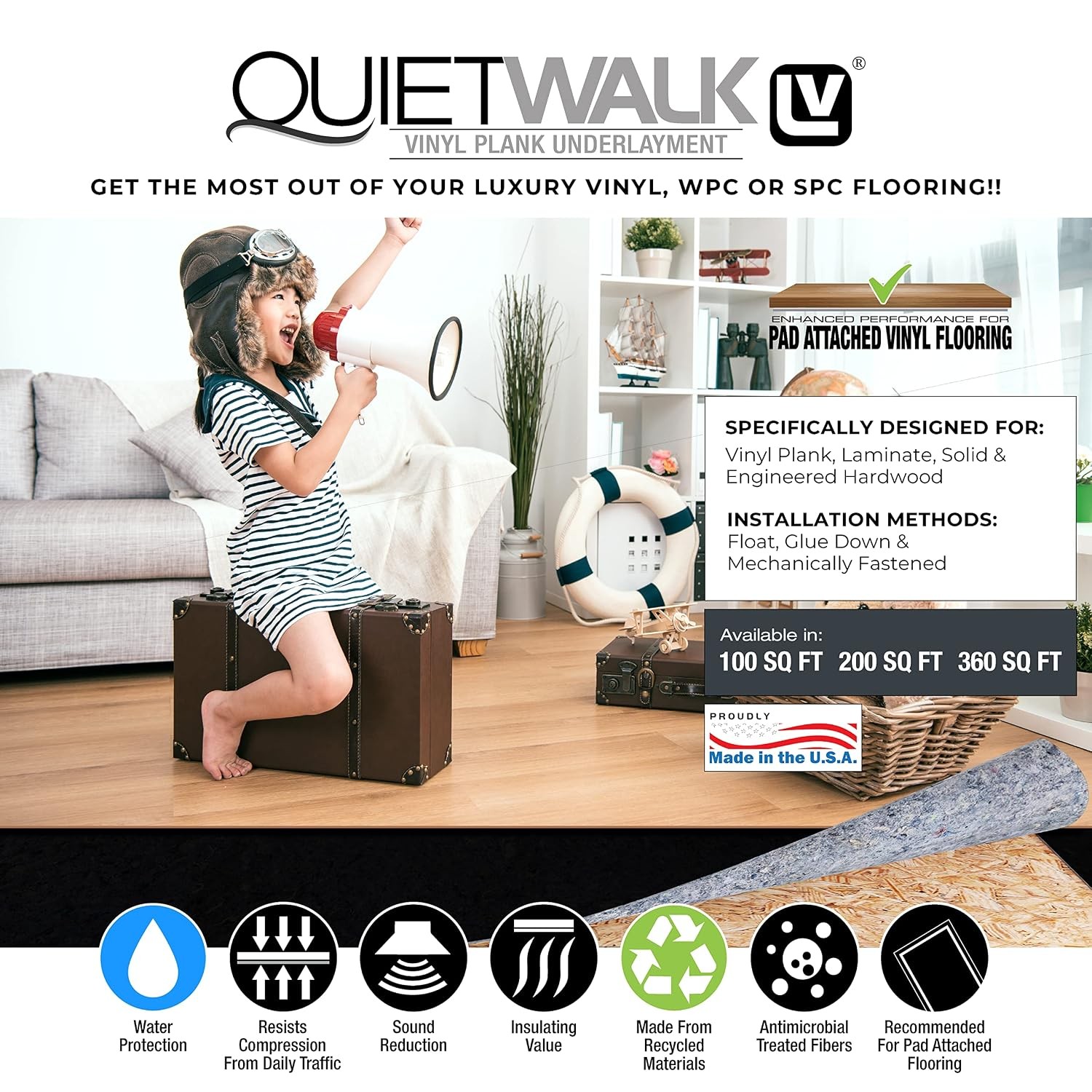 100 Sq Ft Underlayment for Luxury Vinyl, Laminate & Engineered Wood Flooring, Ma