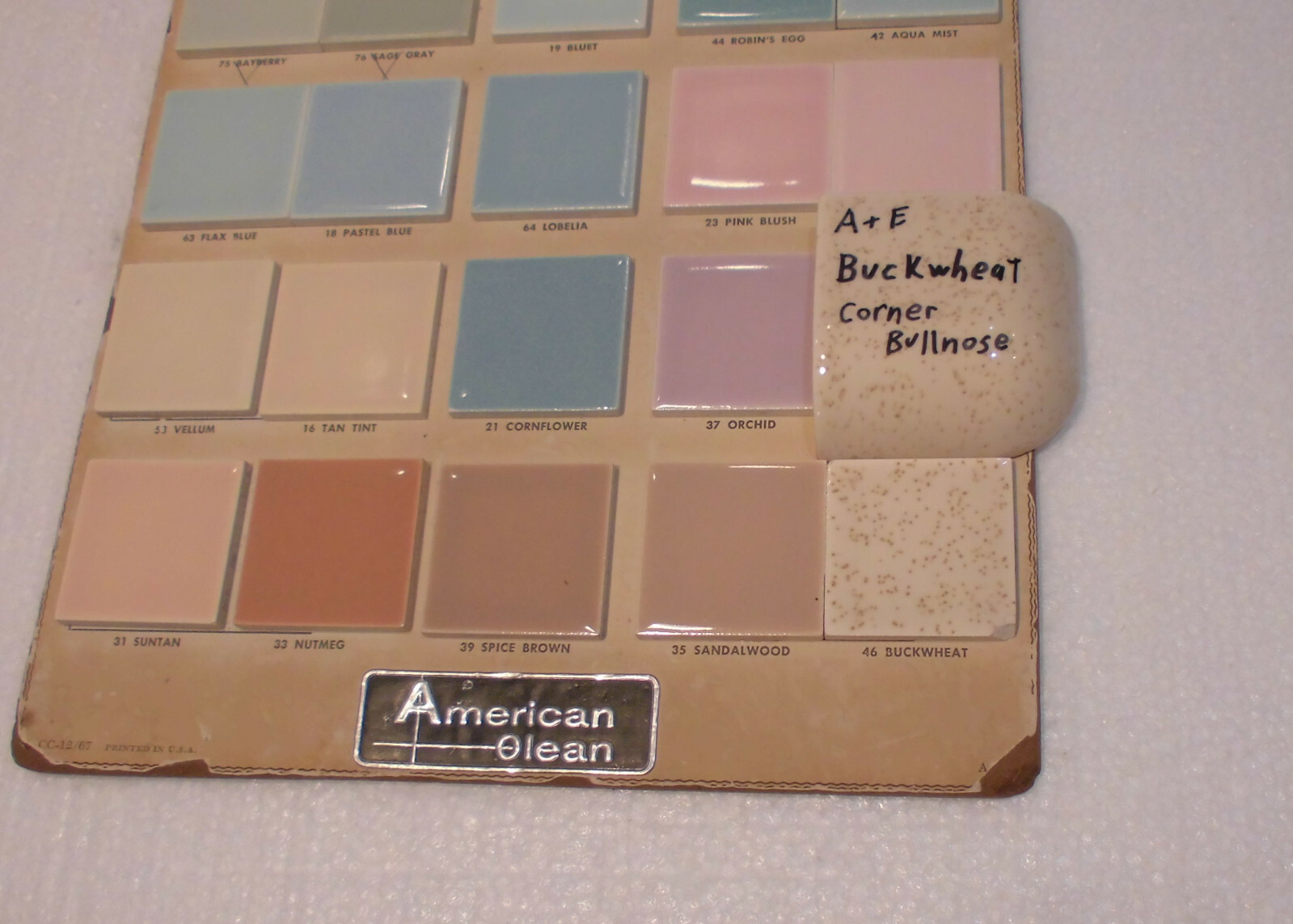 1 pc. Buckwheat Ceramic Bullnose Outside Corner Tile 2″ X 2″ American Olean