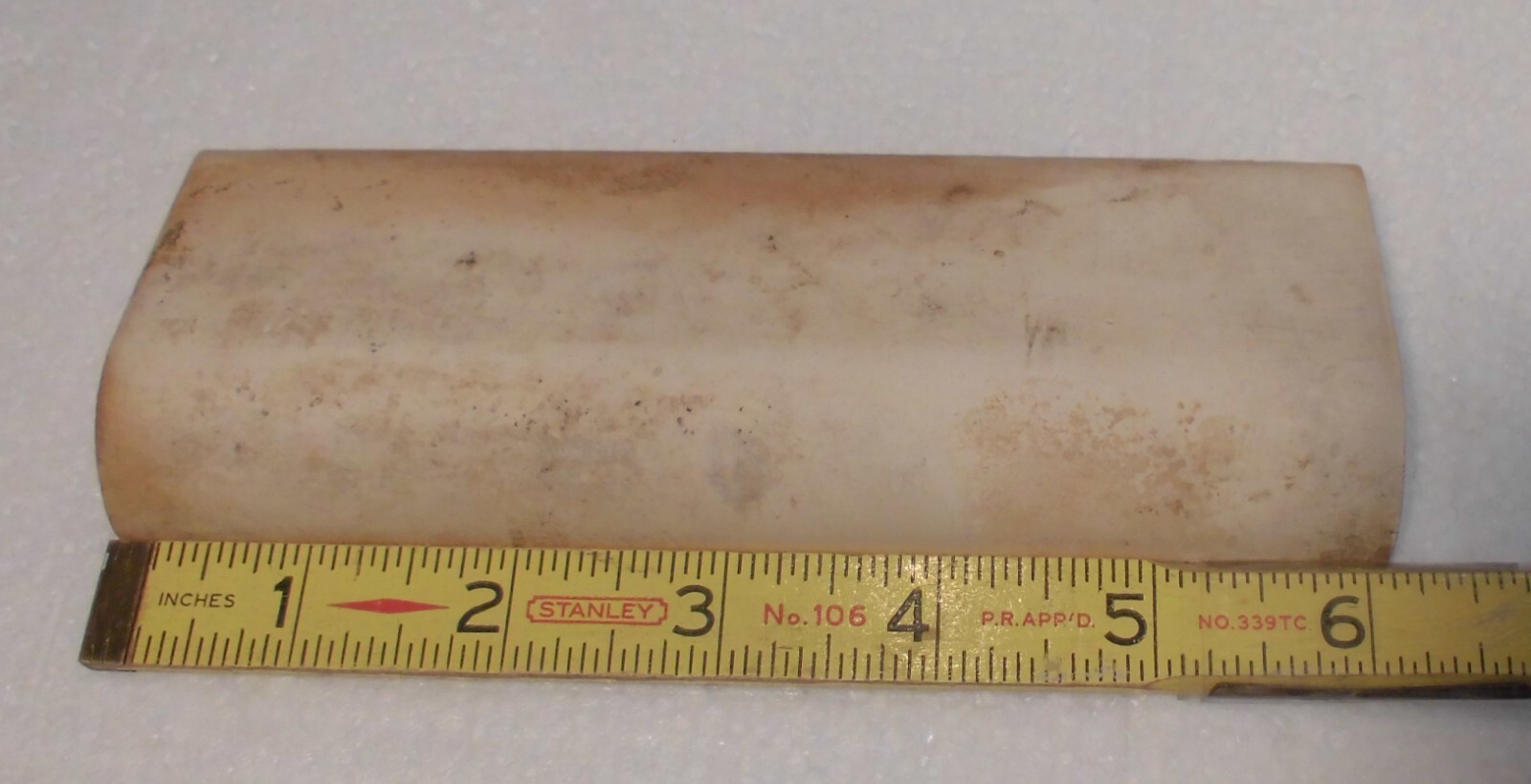 1 pc. Shell Pink 2” X 6-1/8” Glossy Ceramic Cove Base Tile, Flat Top, Mid-State