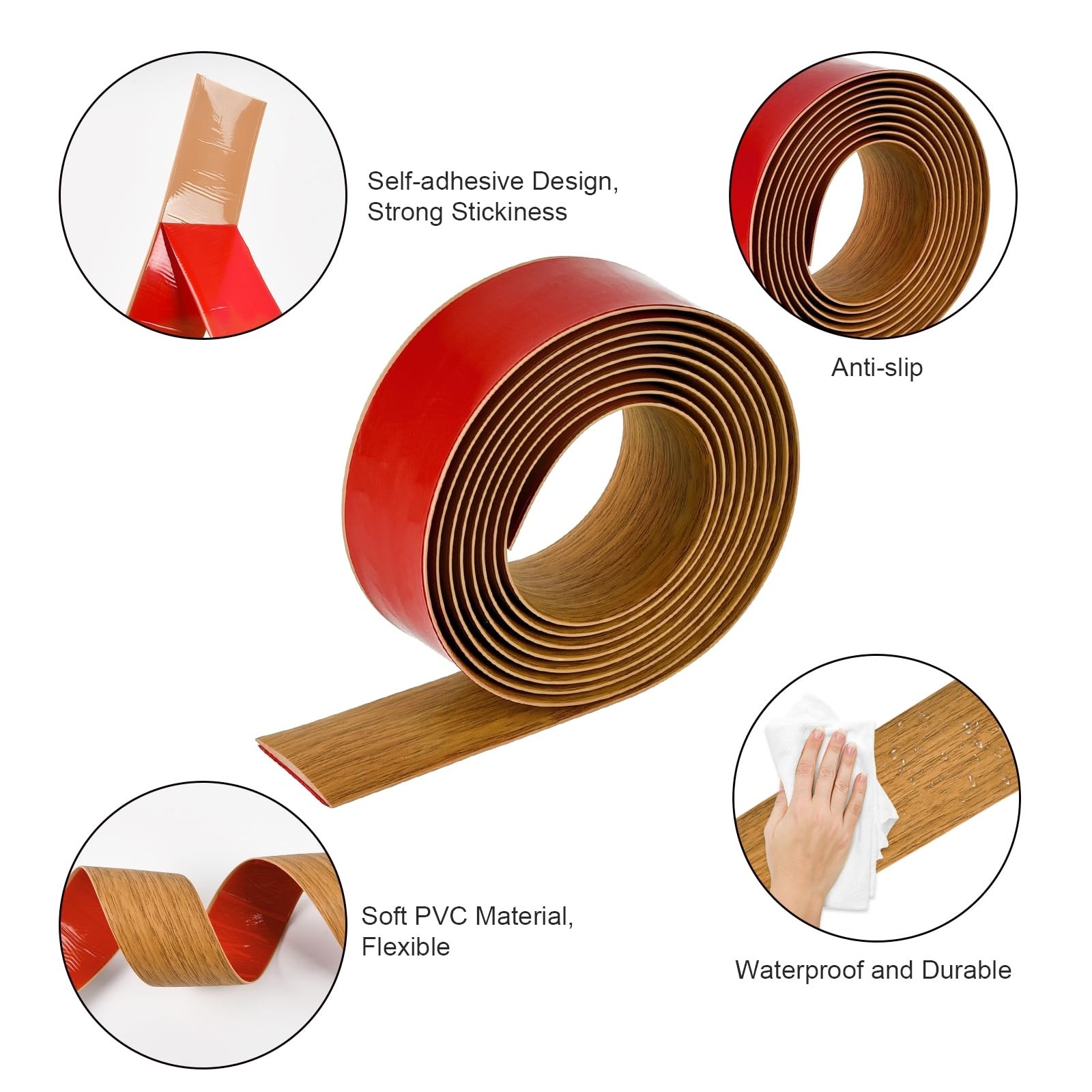 Vinyl Floor Transition Strip, Self Adhesive 3.28Ft, Light Brown Wood Grain