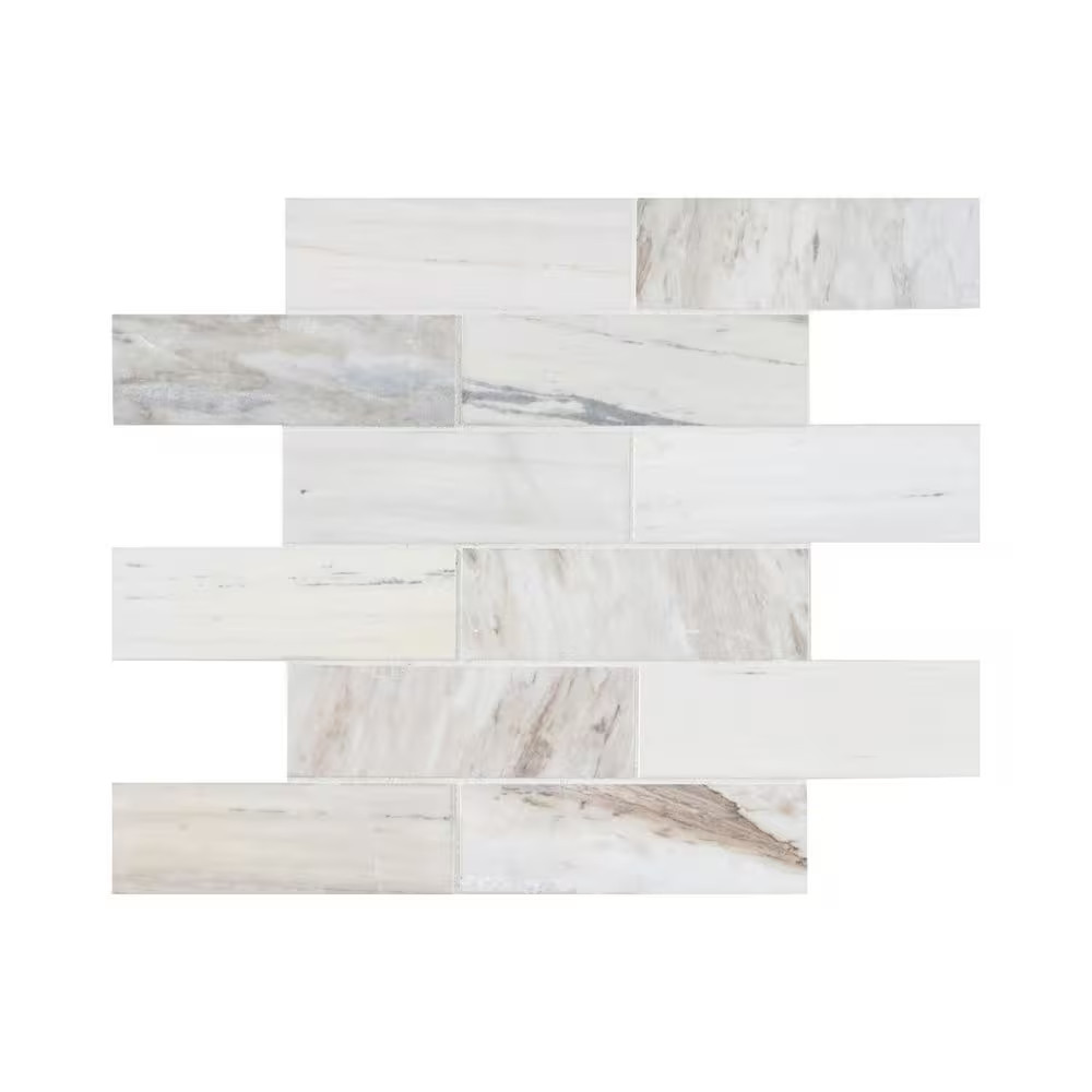 Angora Subway 12 In. X 12 In. Polished Marble Mesh-Mounted Mosaic Floor and Wall