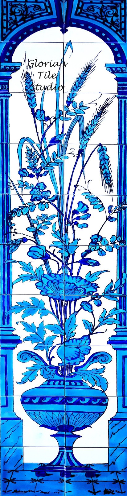 Arabesque Design Mosaic Backsplash Centerpiece, Ceramic Tiles Wall Mural Panel