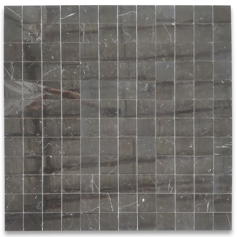 N27XP Nero Marquina Black Marble 3×3 Square Mosaic Tile Polished