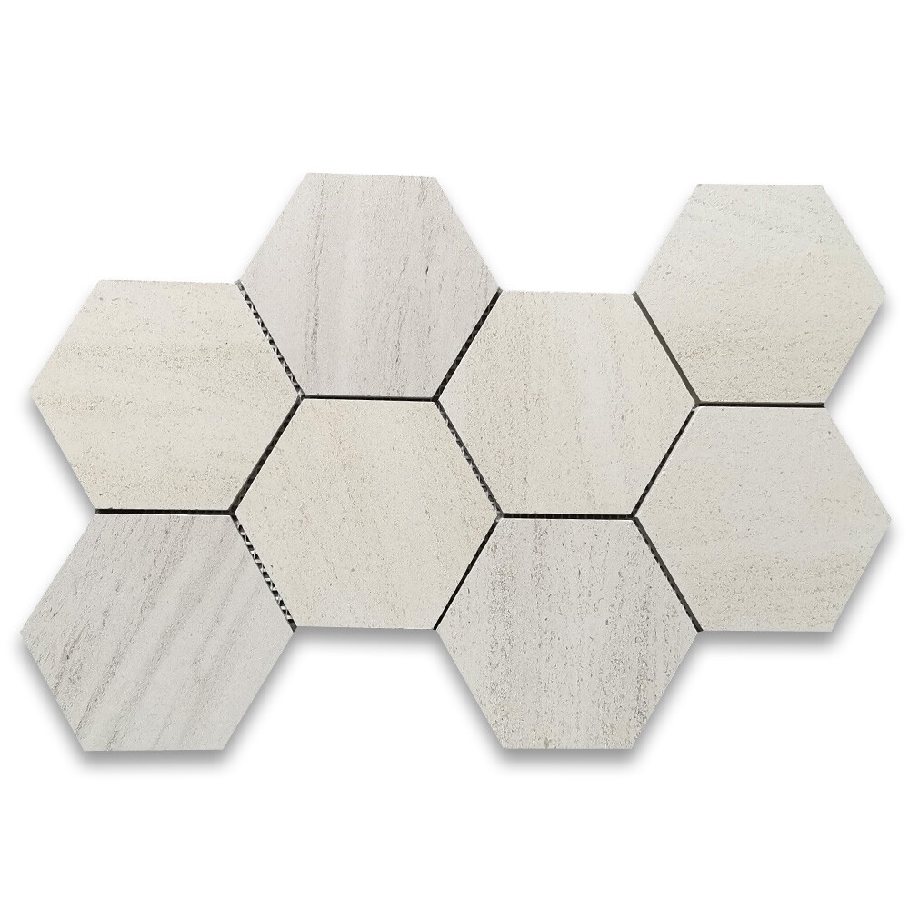 H35XH Moleanos Beige Golden Beach Limestone 5 inch Hexagon Mosaic Tile Honed