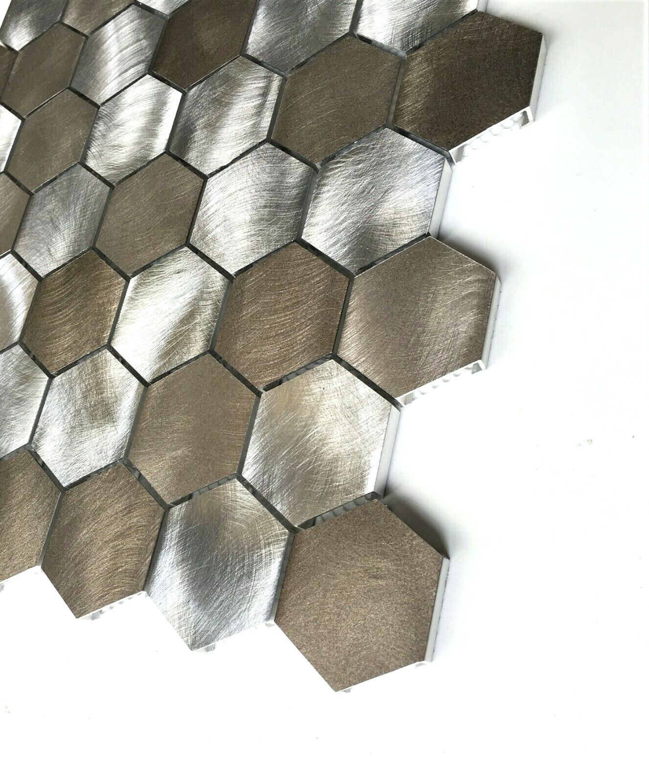 Brushed Aluminum Multi-Color 2 inch Hexagon Mosaic Backsplash Tile (BOX OF 10)