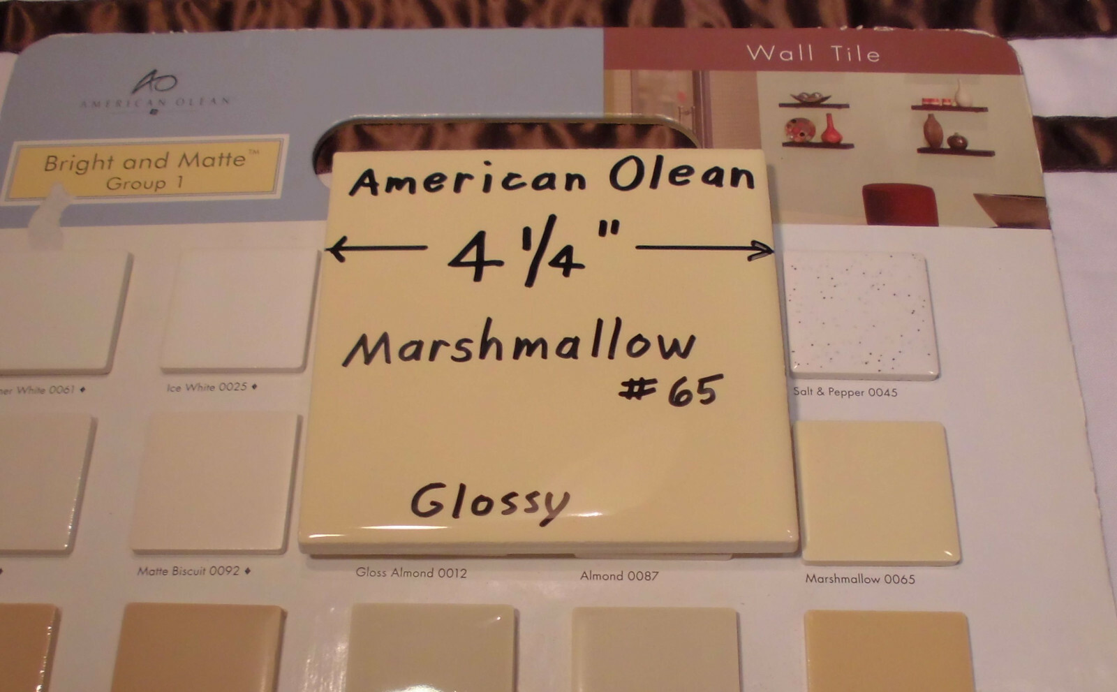 1 pc. *Glossy Marshmallow Yellow* Ceramic Tiles by American Olean…4-1/4″ NEW