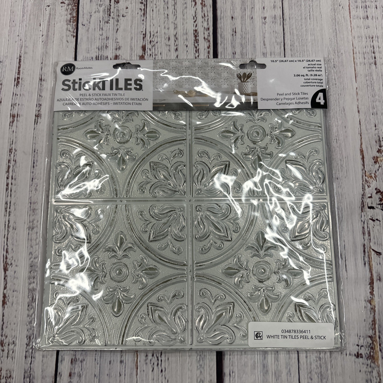 RM StickTiles Peel And Stick Faux Victorian Tin Tiles 4 per pack, 034878336411