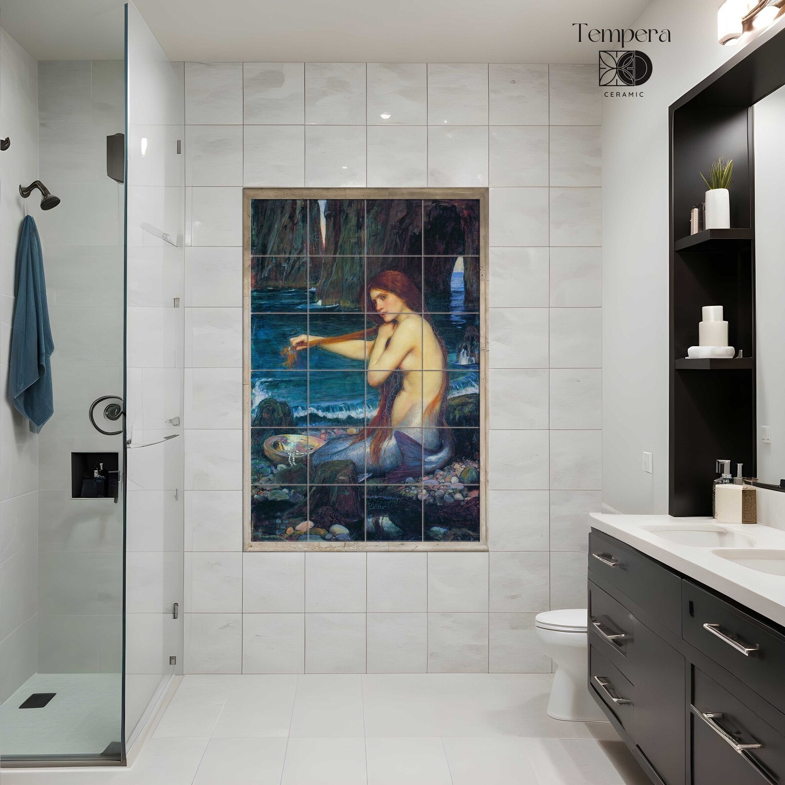 Waterhouse Mermaid Tile Mural, Mythic Siren for Bathroom Décor, Meramid Tiles