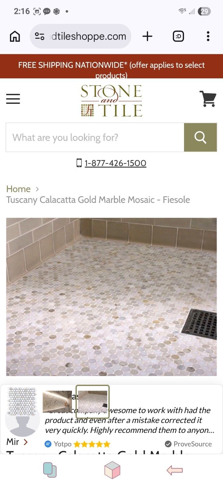 Mir Mosaic Tuscany Calacatta Gold Marble Mosaic Tile Fiesole Honed 11.2×11.5