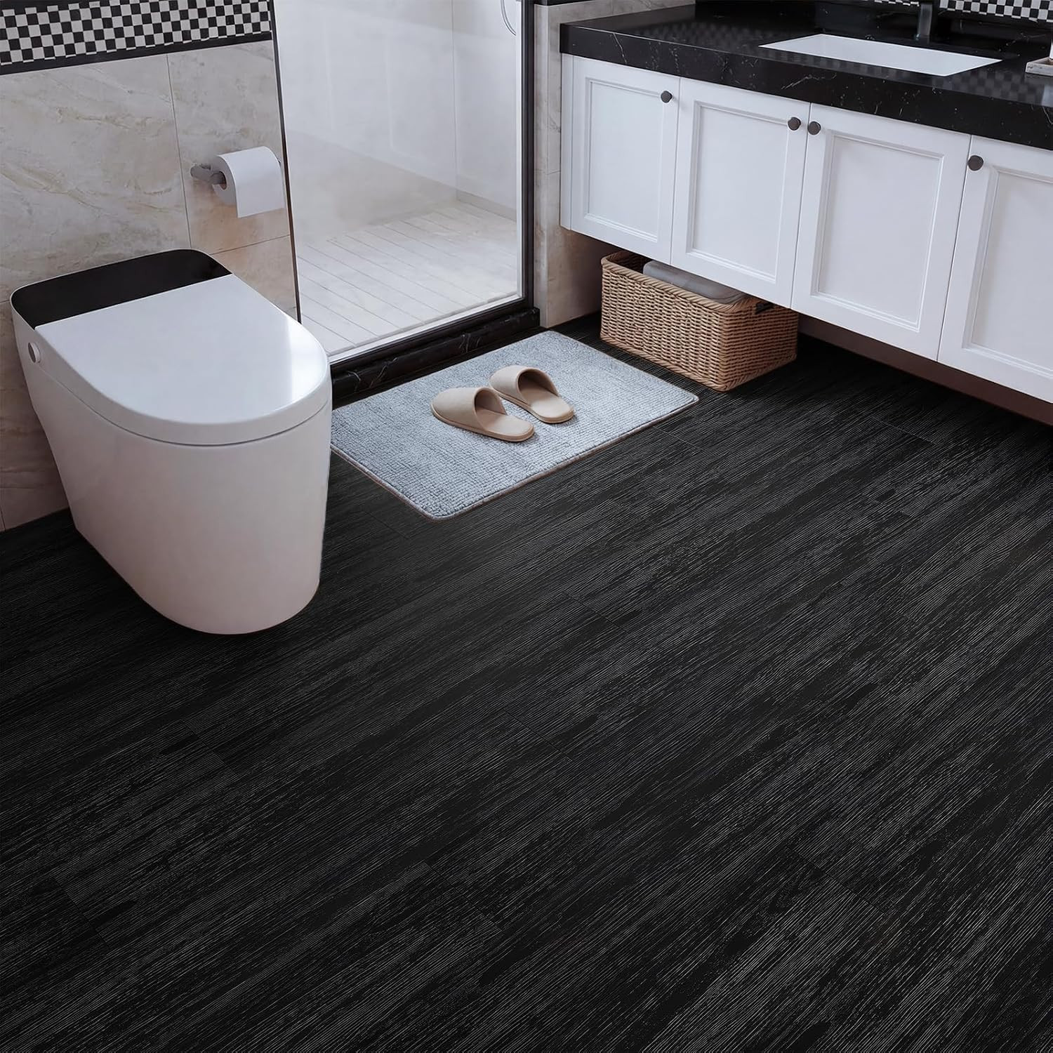 36-Pack Peel and Stick Flooring Vinyl Floor Tile (Black) | 54 Sq.Ft, Waterproof,