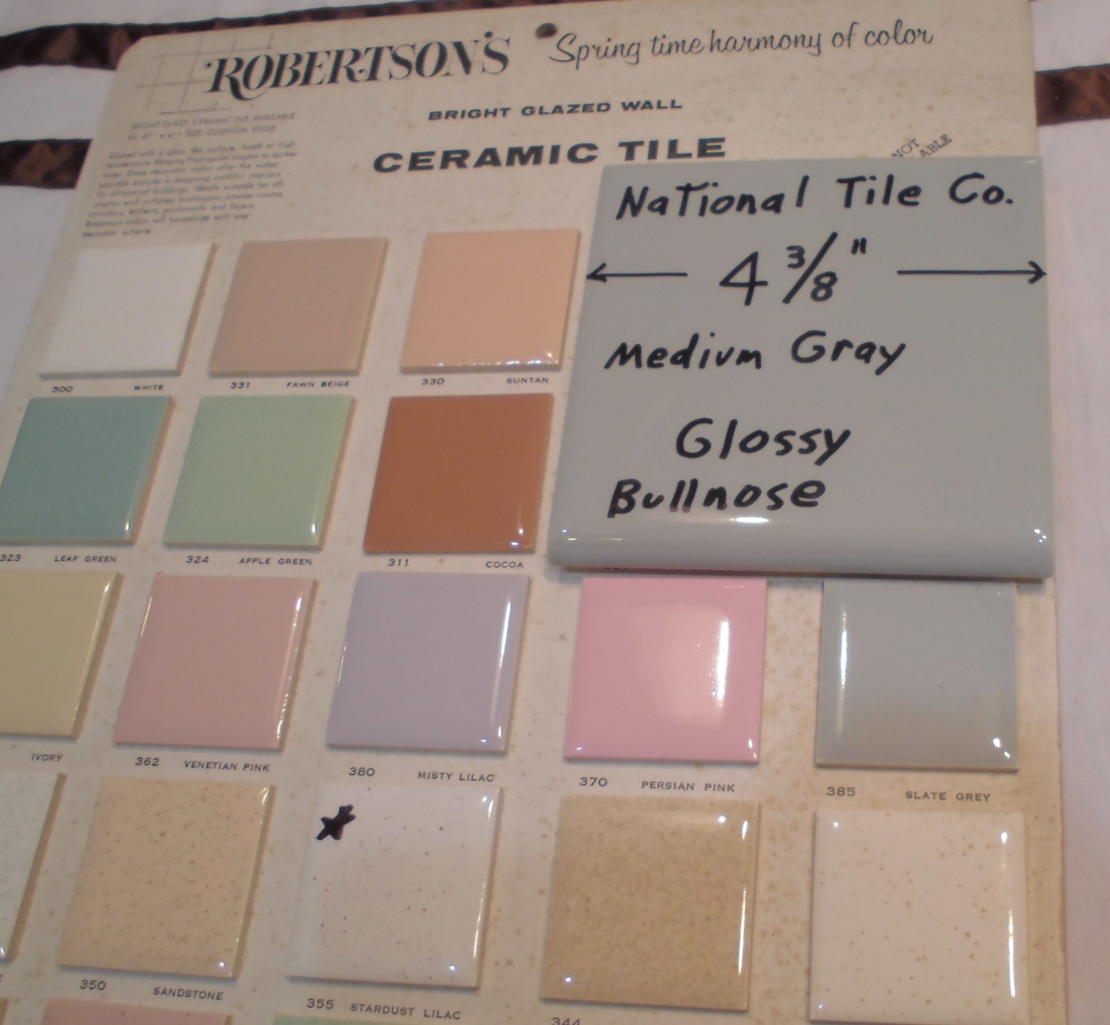 9 pcs. Vintage *Medium Gray* 4-3/8″ Glossy Ceramic Bullnose by National Tile Co.