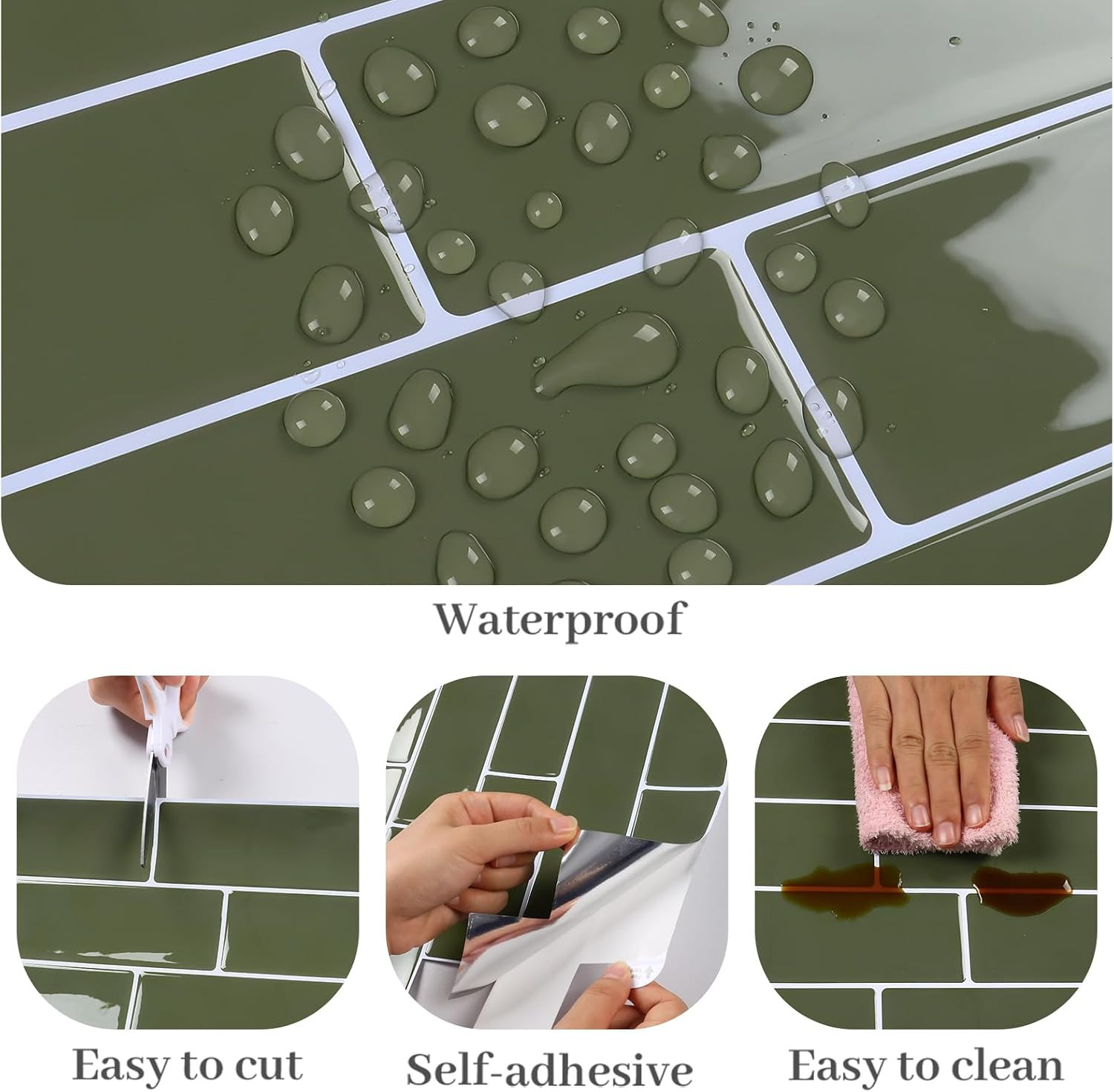 Sage Green Peel and Stick Subway Tile Backsplash – 20 Sheets, 12″x12