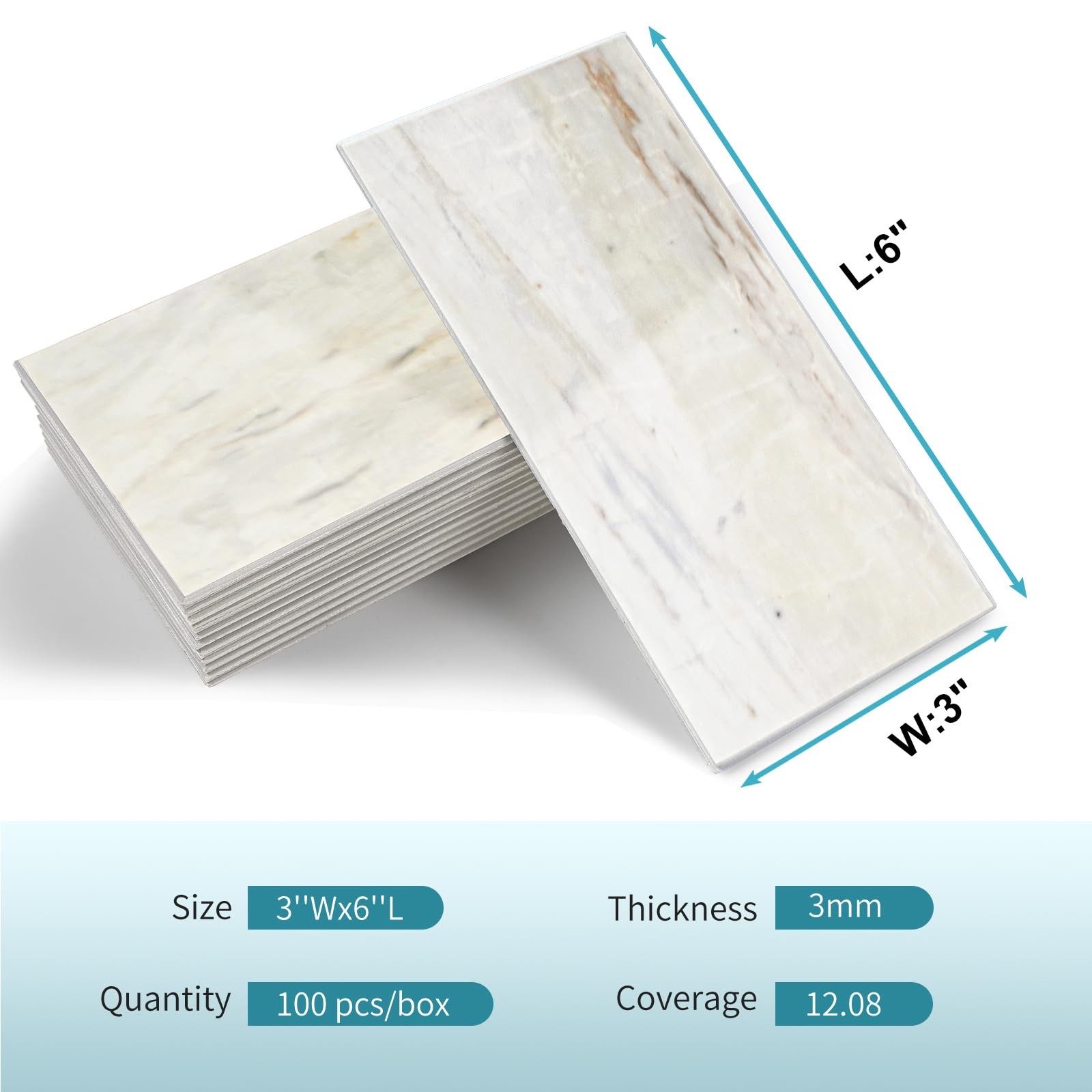 4-Piece Glossy Wooden Marble Grain Peel and Stick Backsplash Tile,3”x6” PVC…