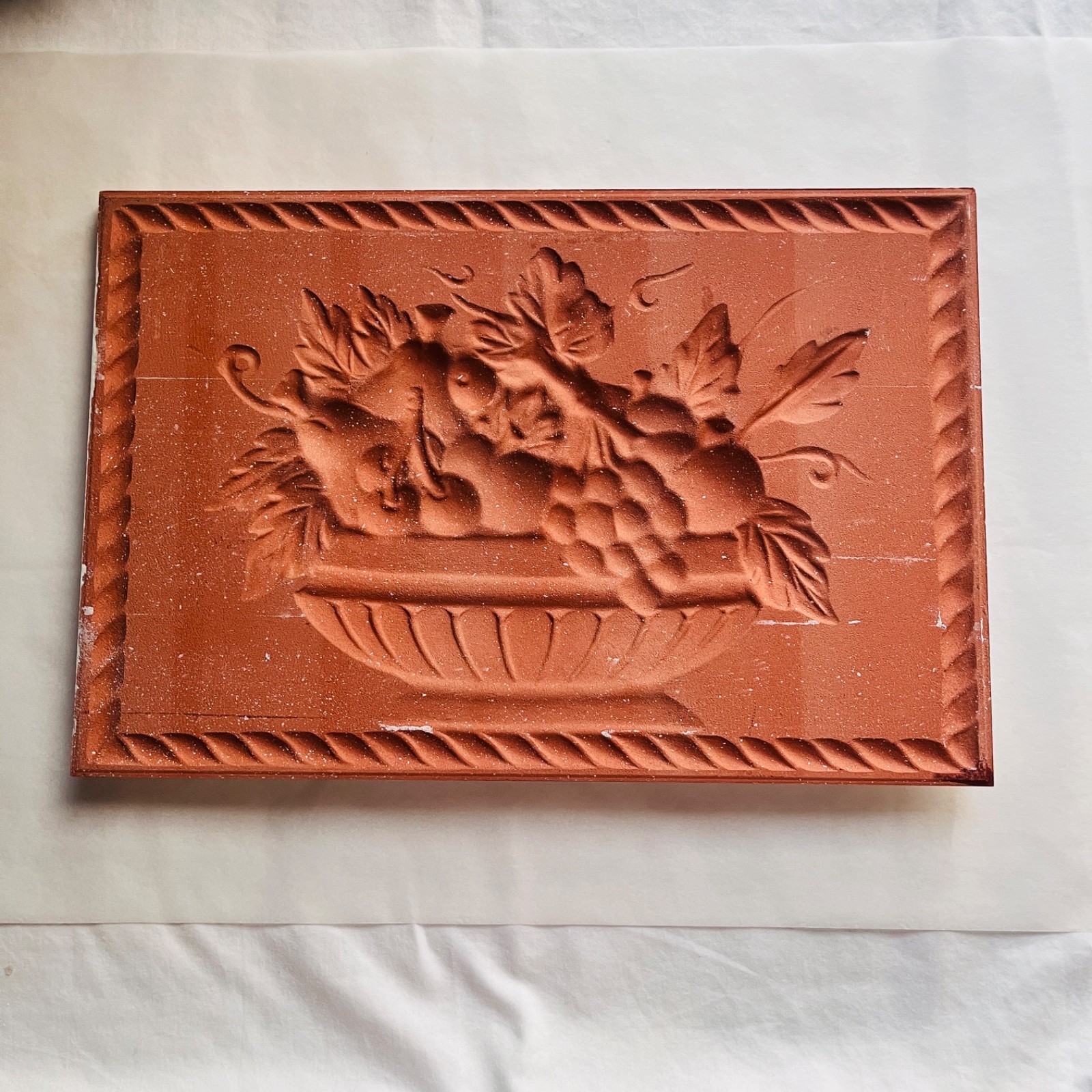 Vintage Embossed 3D Ceramic Fruit Basket Wall Tile Plaque Accent Piece Kitchen